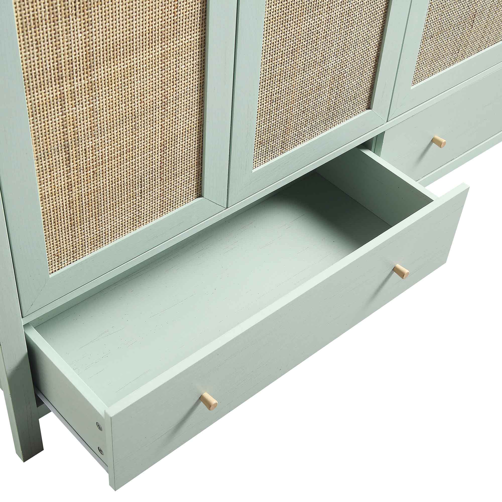 Frances Rattan 4-Door Wardrobe with 2 Drawers, Mint - Image 12