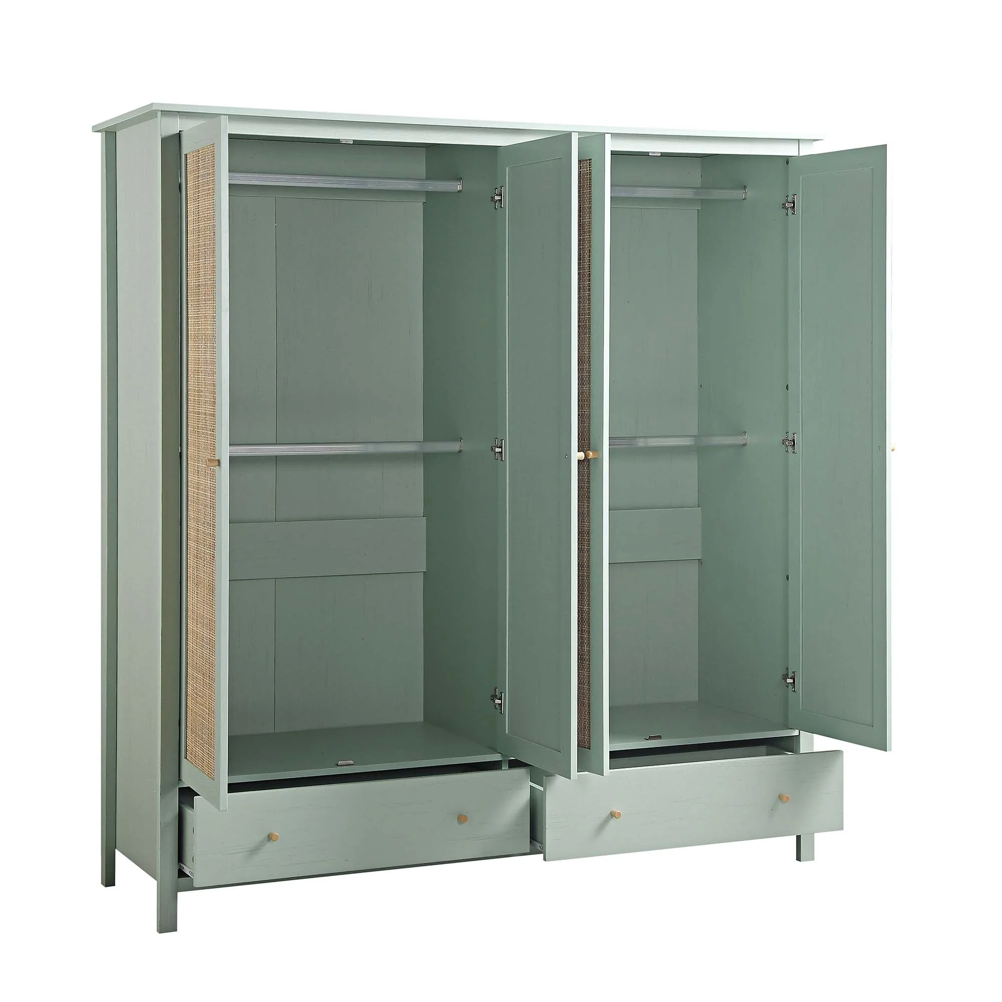 Frances Rattan 4-Door Wardrobe with 2 Drawers, Mint - Image 7