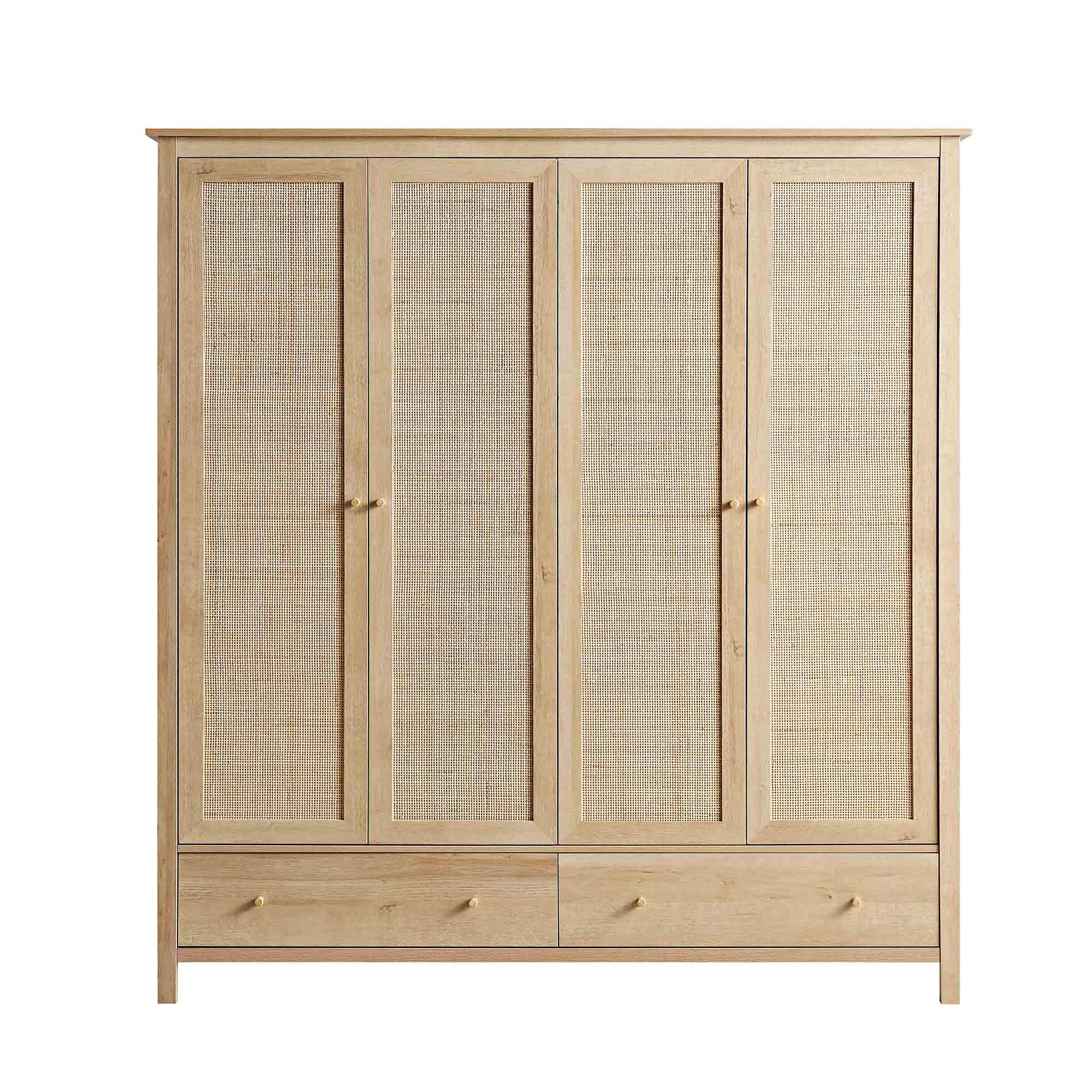 Frances Rattan 4-Door Wardrobe with 2 Drawers, Natural - Image 4