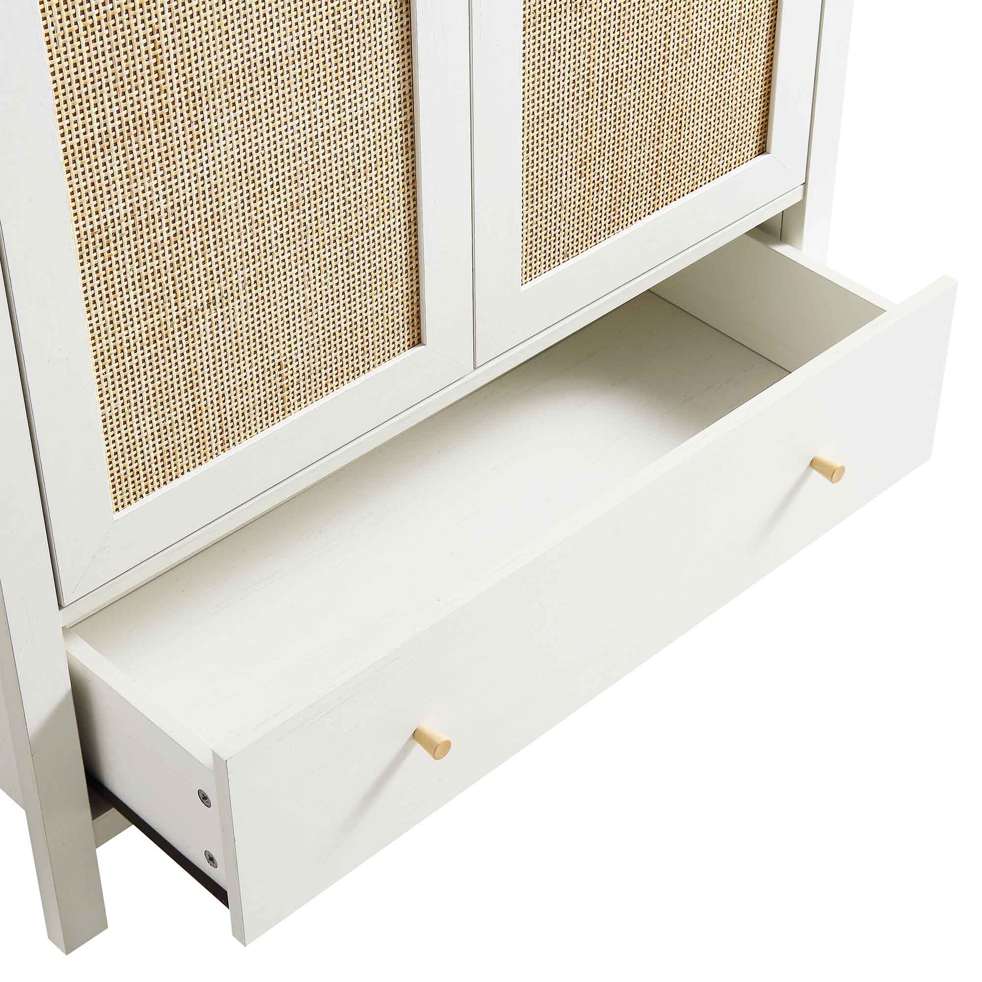 Frances Rattan Double Wardrobe with 1 Drawer, White - Image 10