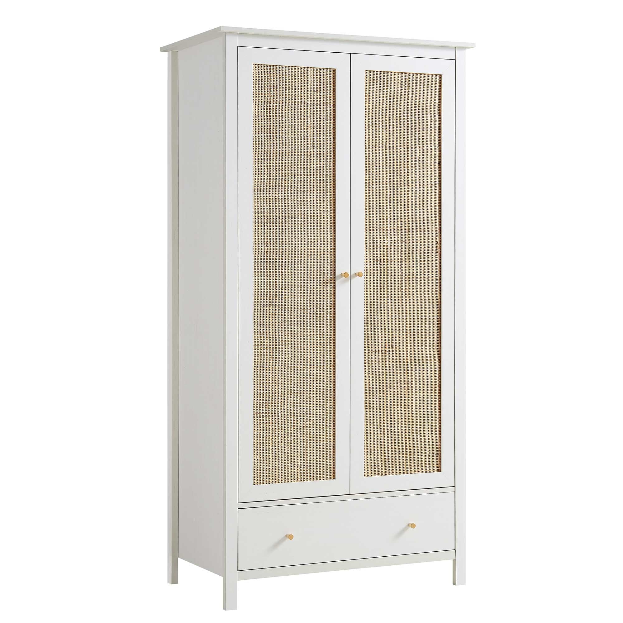 Frances Rattan Double Wardrobe with 1 Drawer, White - Image 5
