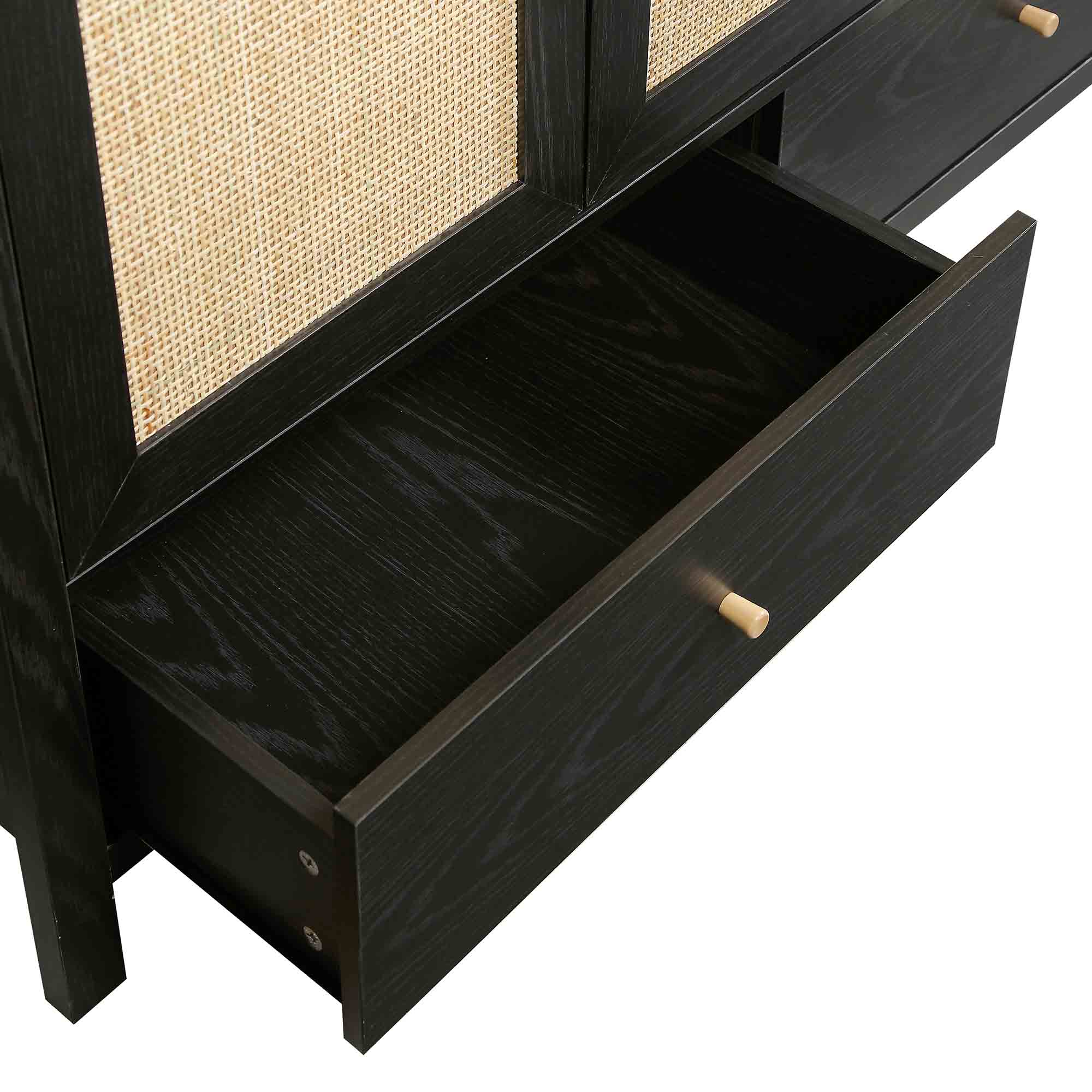 Frances Rattan Triple Wardrobe with 2 Drawers, Black - Image 12