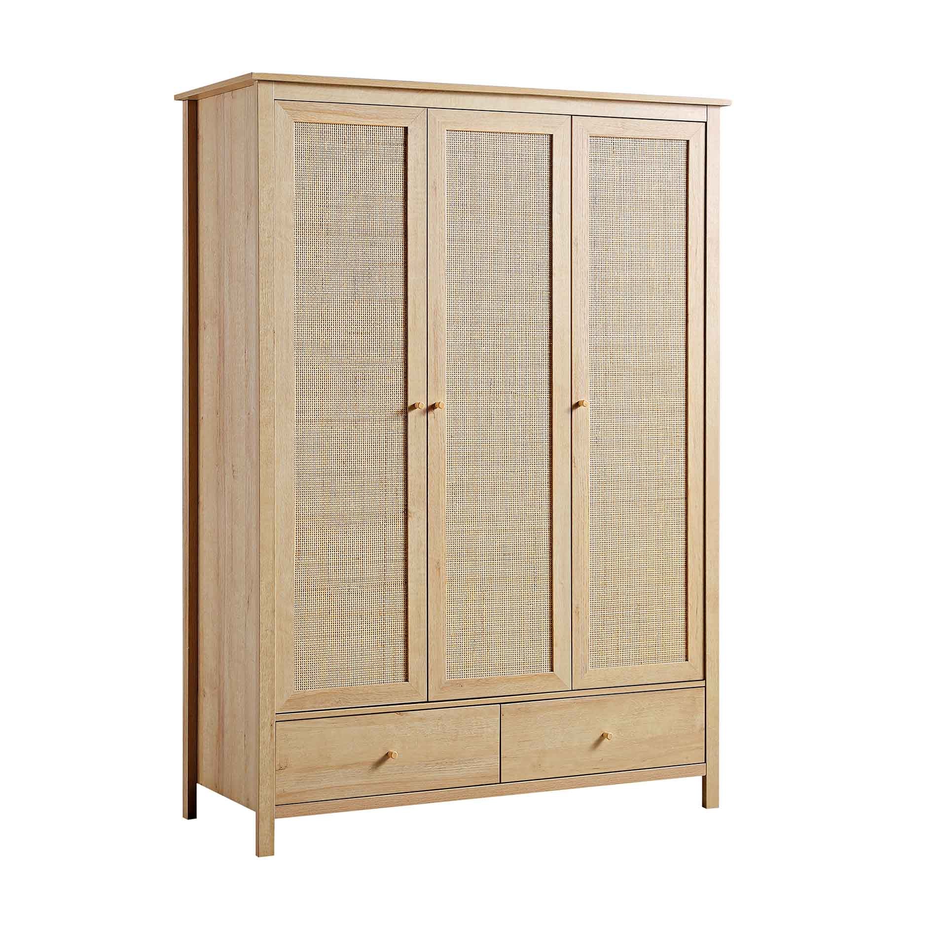 Frances Rattan Triple Wardrobe with 2 Drawers, Natural - Image 5