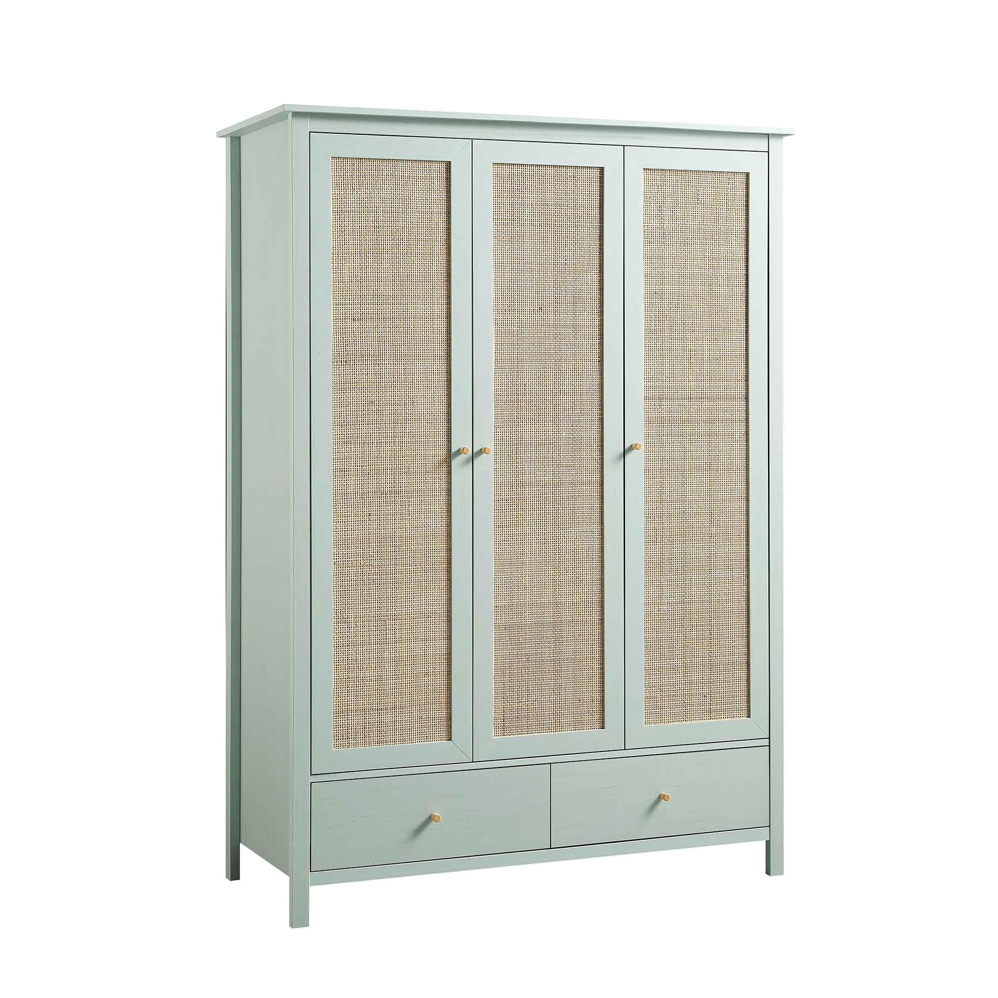 Frances Rattan Triple Wardrobe with 2 Drawers, Mint - Image 7