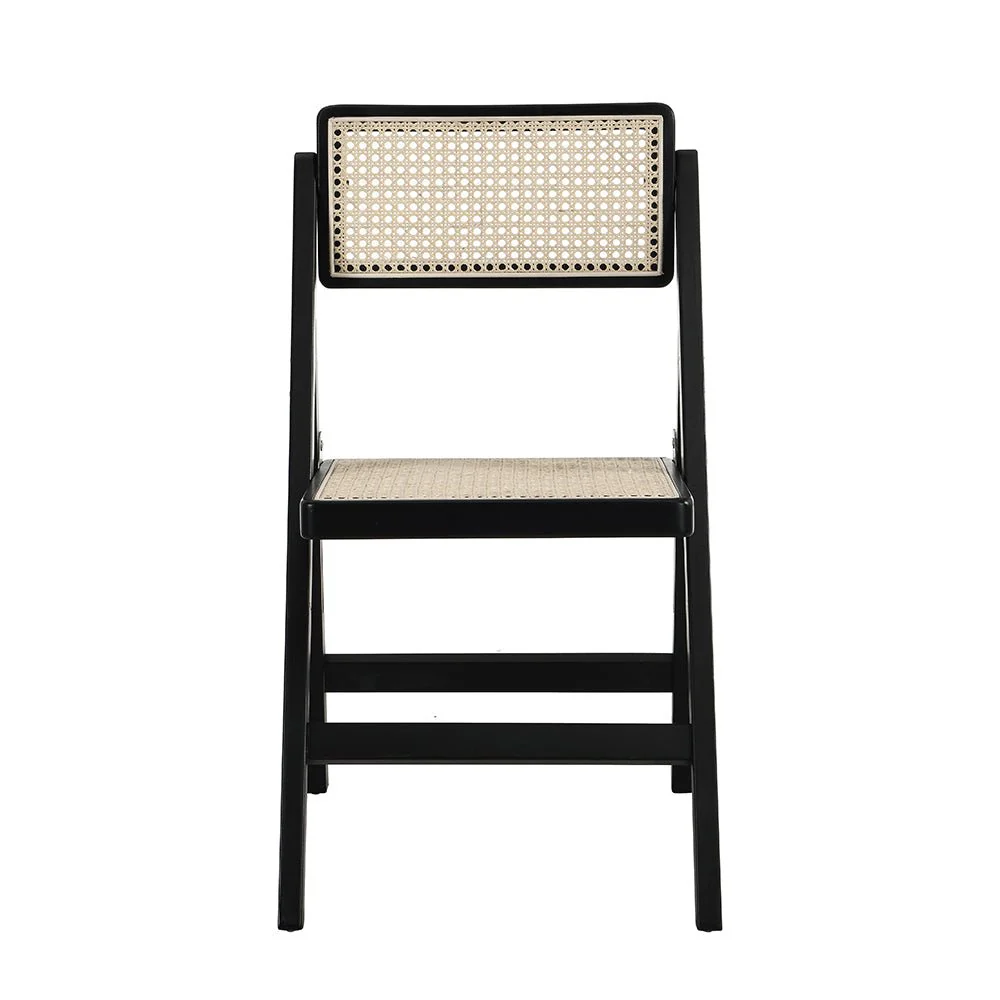 Frances Set of 2 Folding Cane Rattan Chairs, Black Colour - Image 5