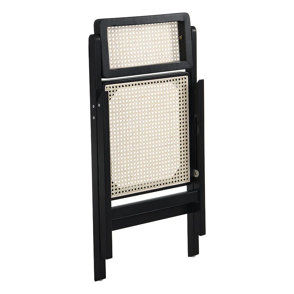 Frances Set of 2 Folding Cane Rattan Chairs, Black Colour - Image 8