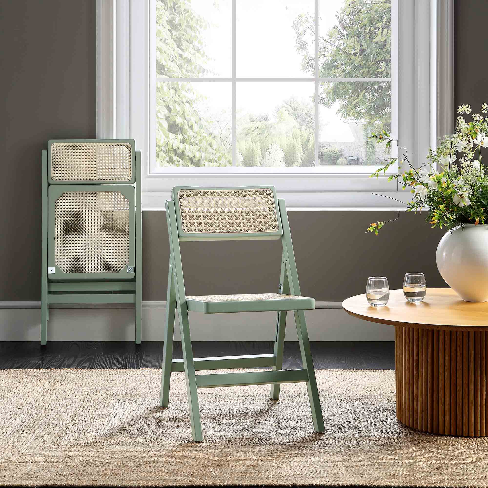 Frances Set of 2 Folding Cane Rattan Chairs, Mint - Image 2