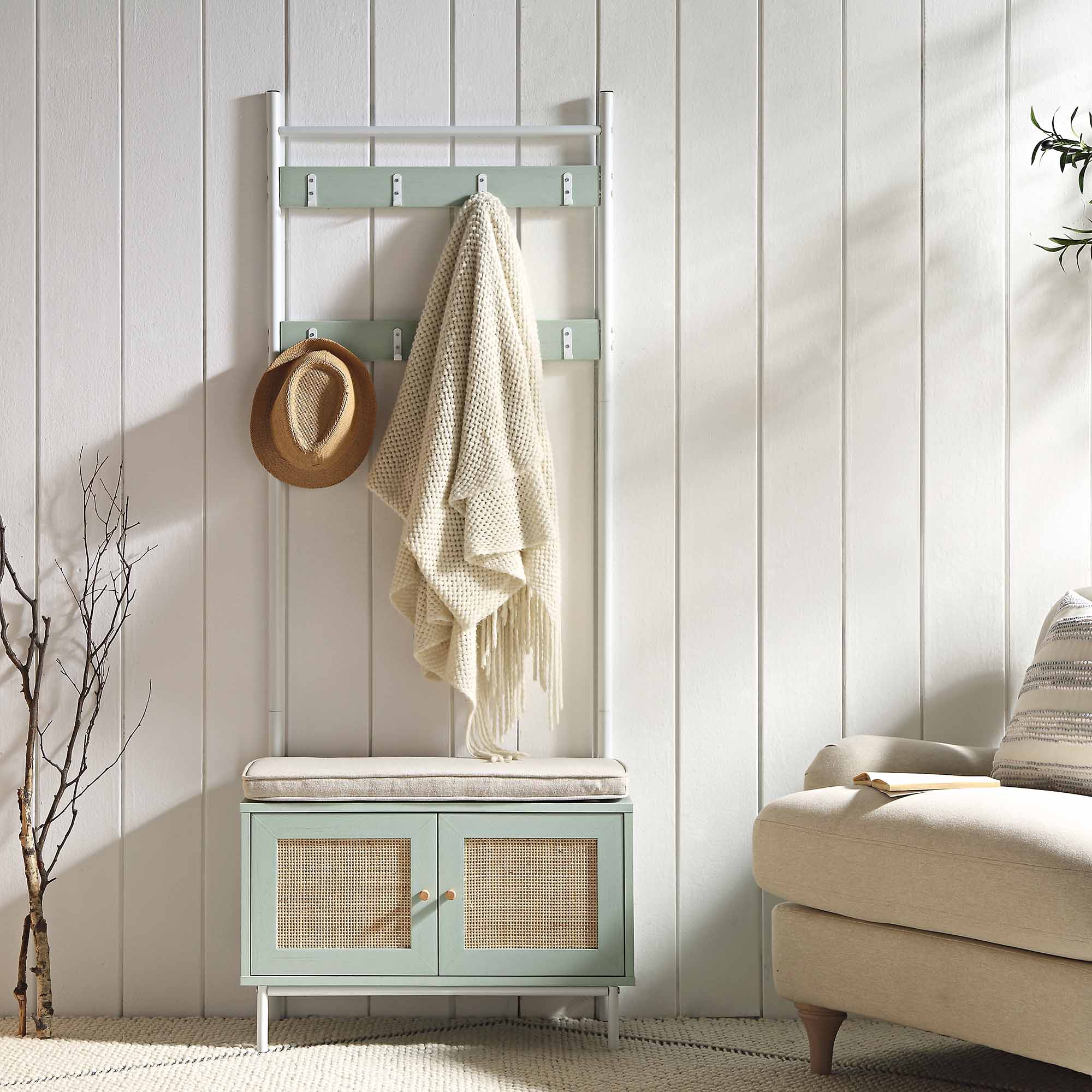 Frances Woven Hallway Unit with Cushion, Mint - Image 2