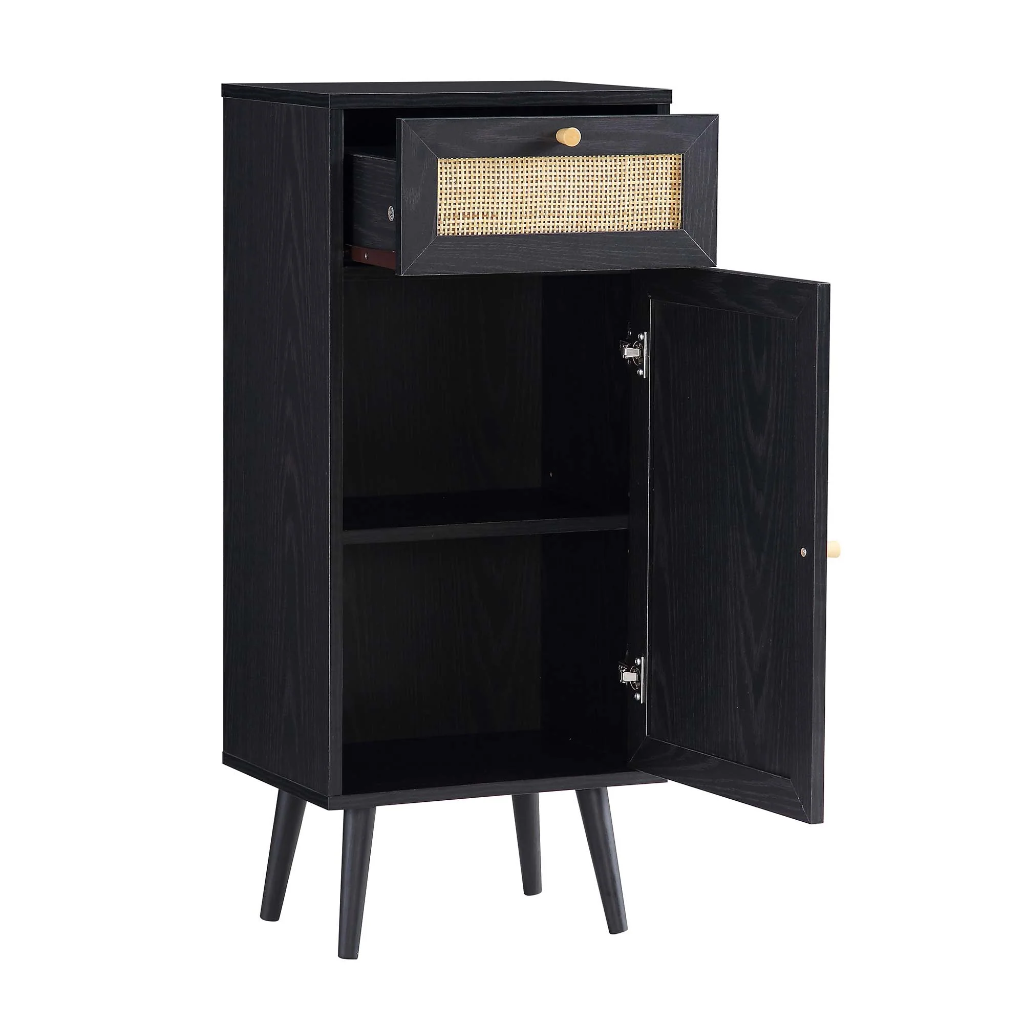 Frances Woven Rattan 1-Door Bathroom Cabinet, Black - Image 7