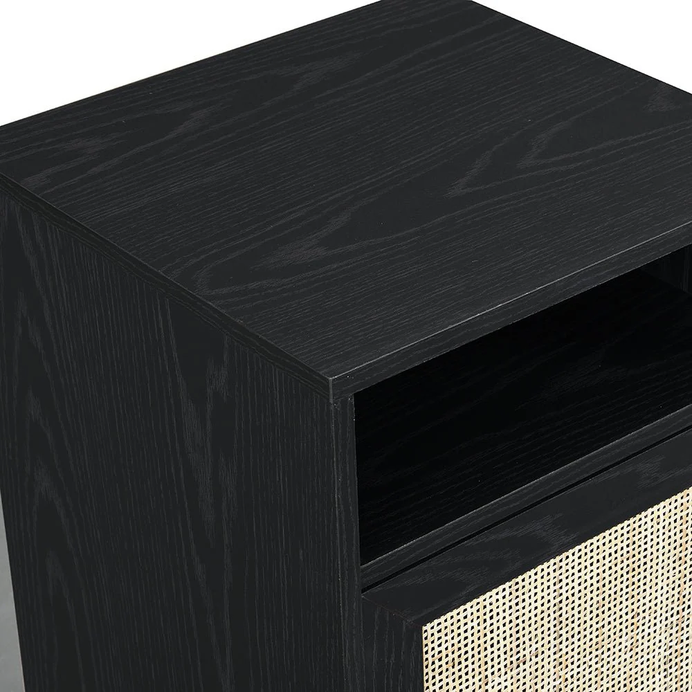 Frances Woven Rattan 1-Door Bedside Table in Black Colour - Image 8