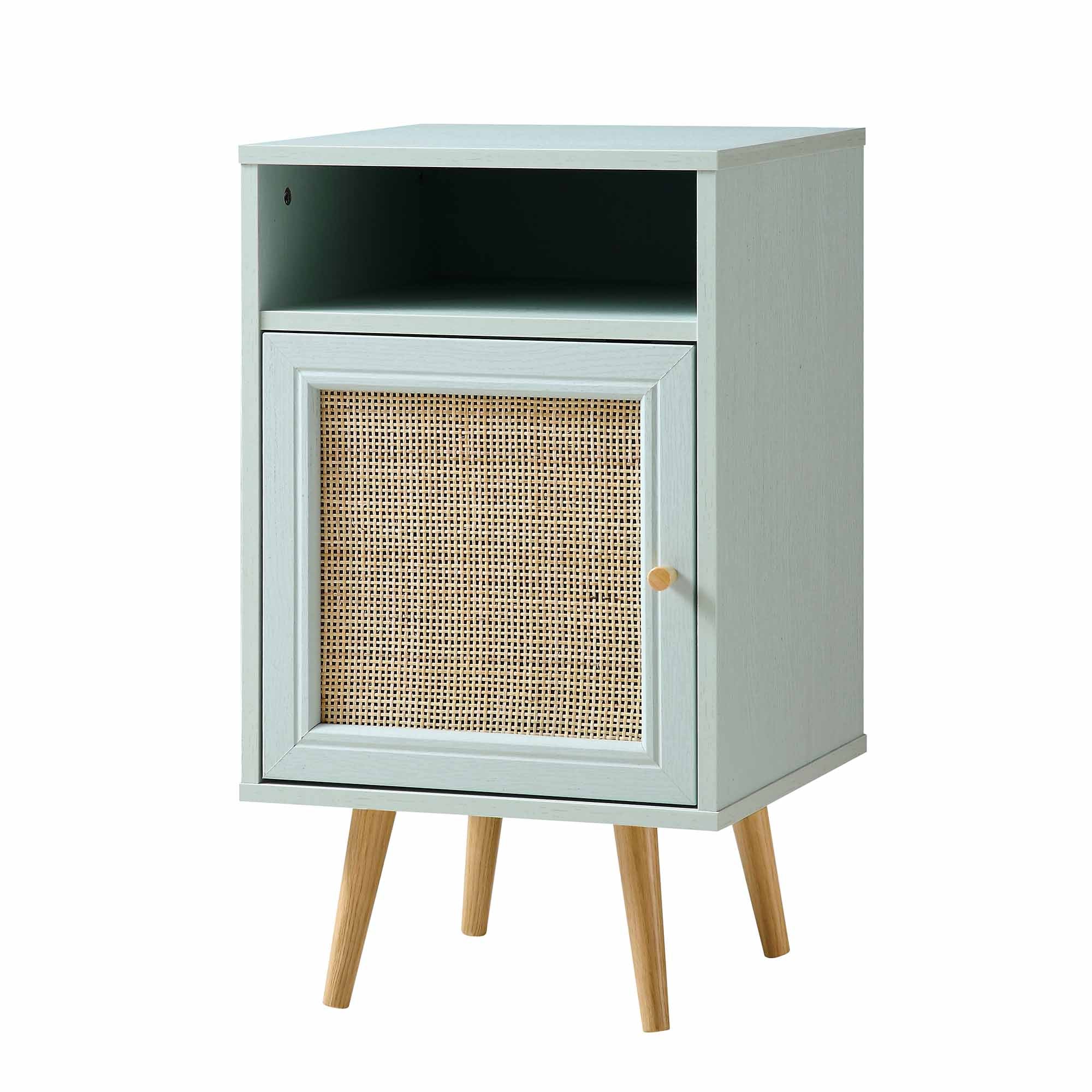 Frances Woven Rattan 1-Door Bedside Table in Mint - Image 4