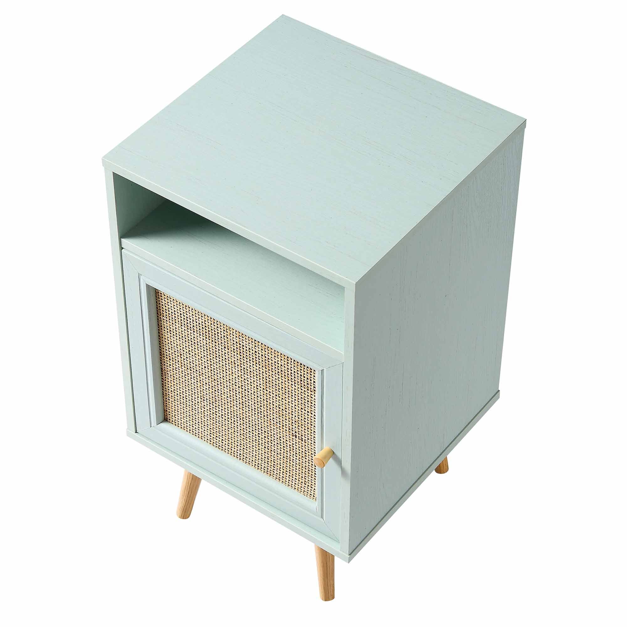 Frances Woven Rattan 1-Door Bedside Table in Mint - Image 7