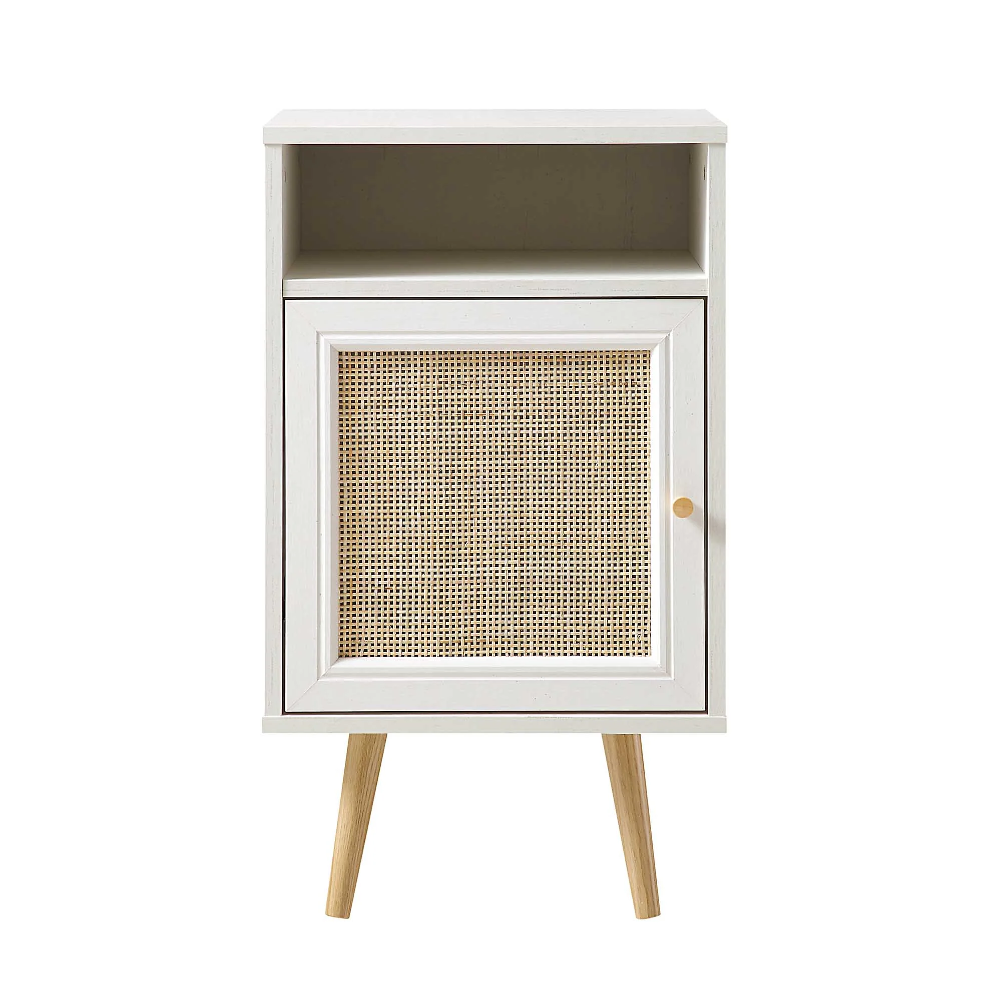 Frances Woven Rattan 1-Door Bedside Table in White - Image 3