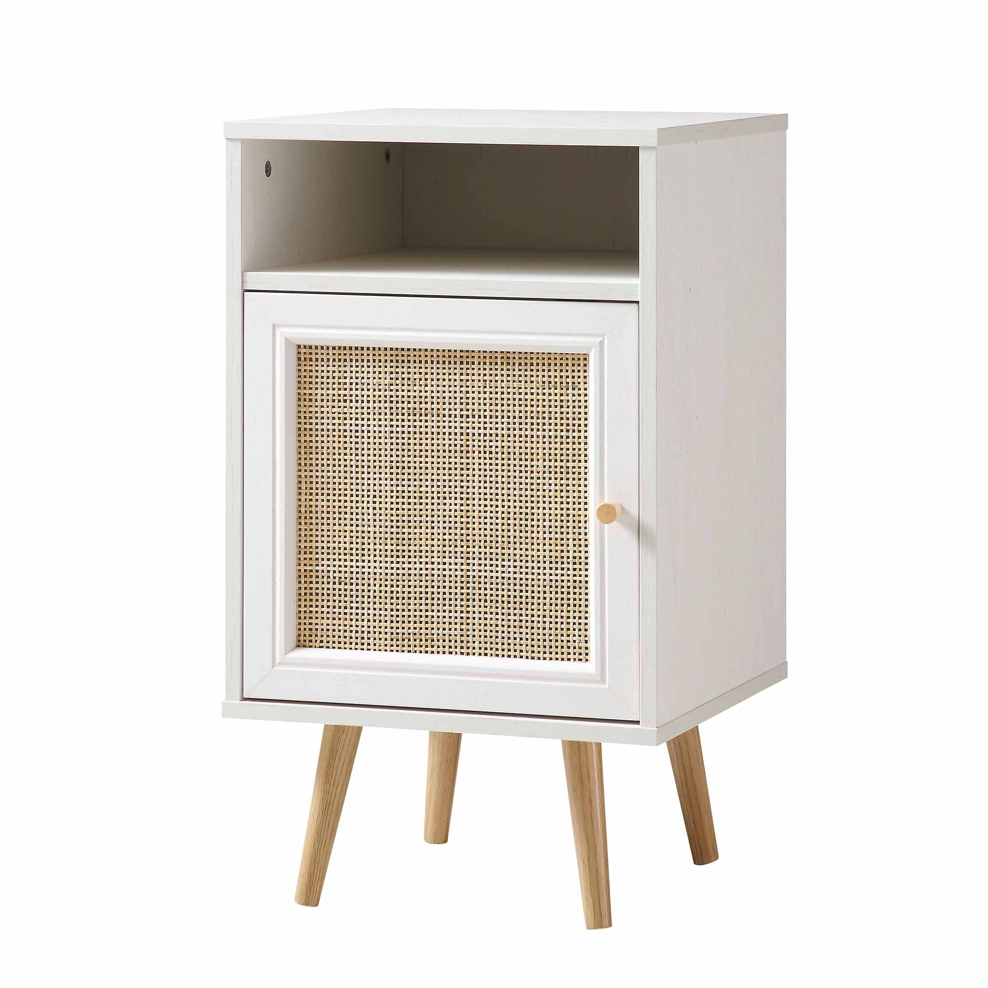 Frances Woven Rattan 1-Door Bedside Table in White - Image 4