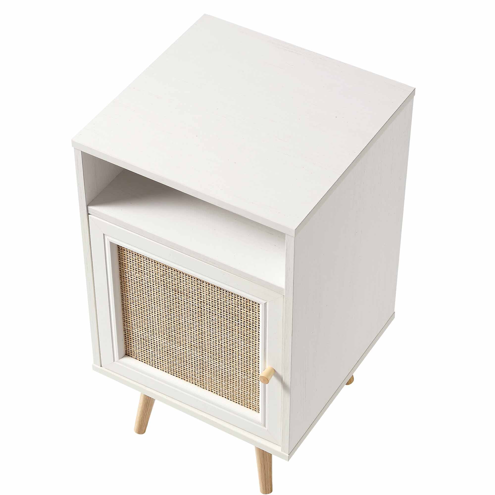 Frances Woven Rattan 1-Door Bedside Table in White - Image 7