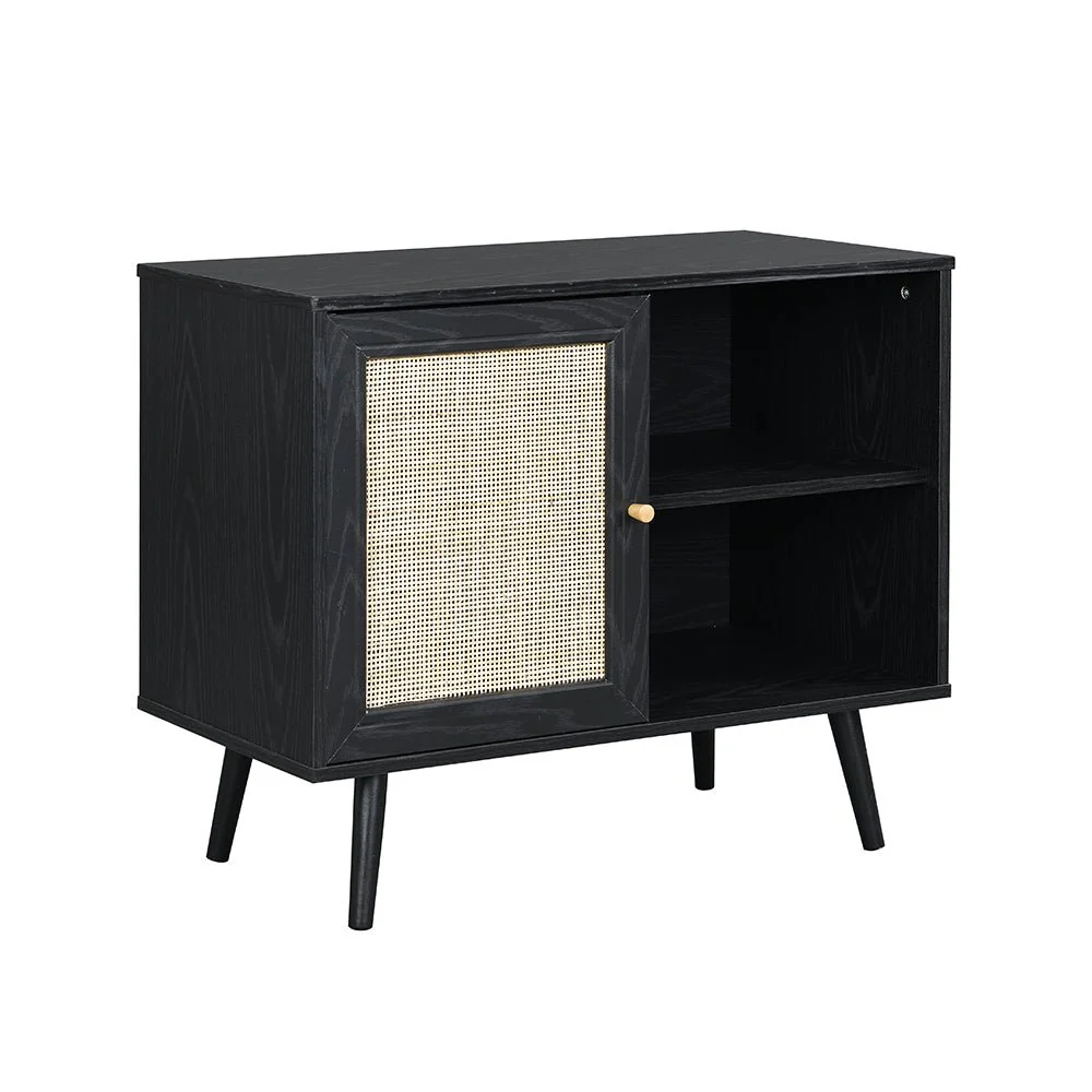 Frances Woven Rattan 1-Door Cabinet in Black - Image 3