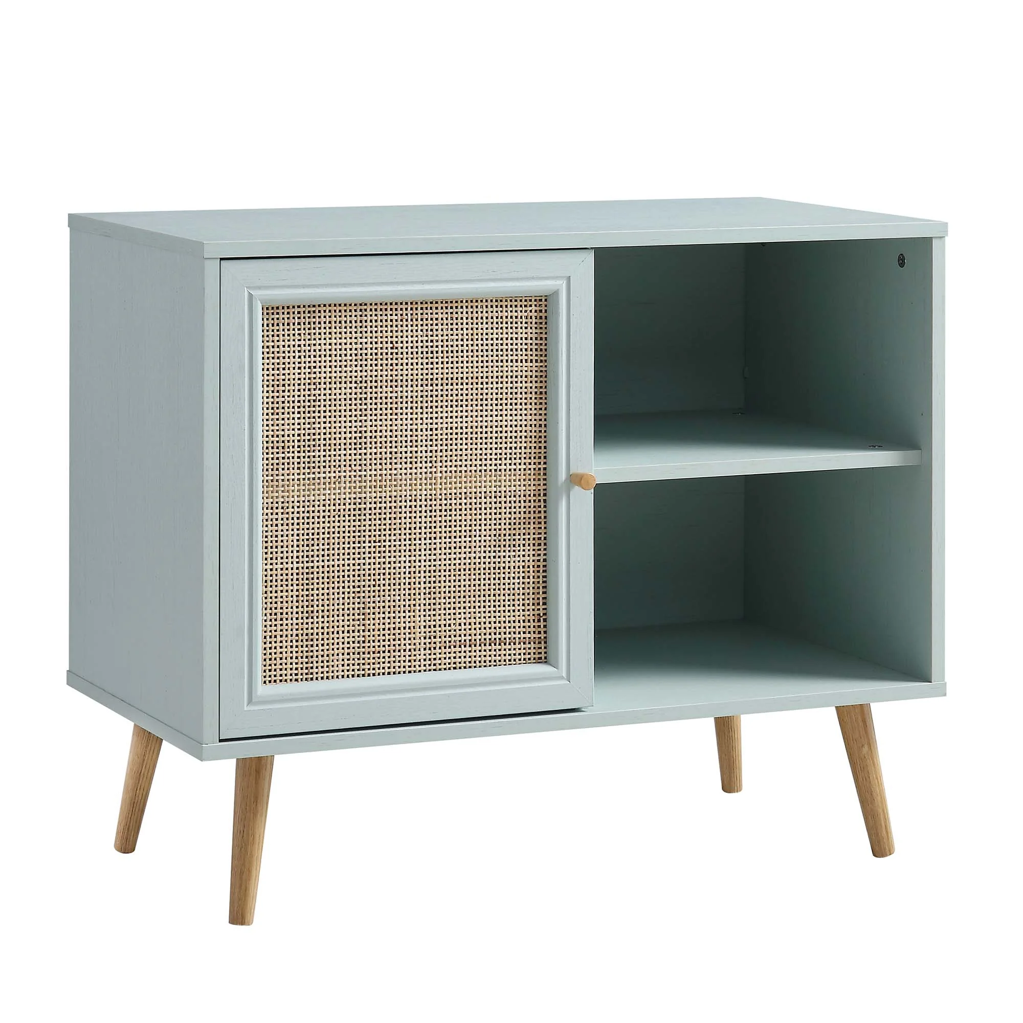 Frances Woven Rattan 1-Door Cabinet in Mint - Image 4