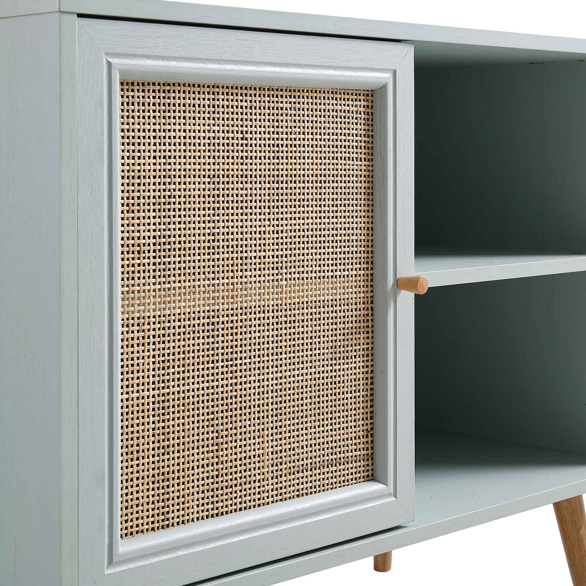 Frances Woven Rattan 1-Door Cabinet in Mint - Image 8