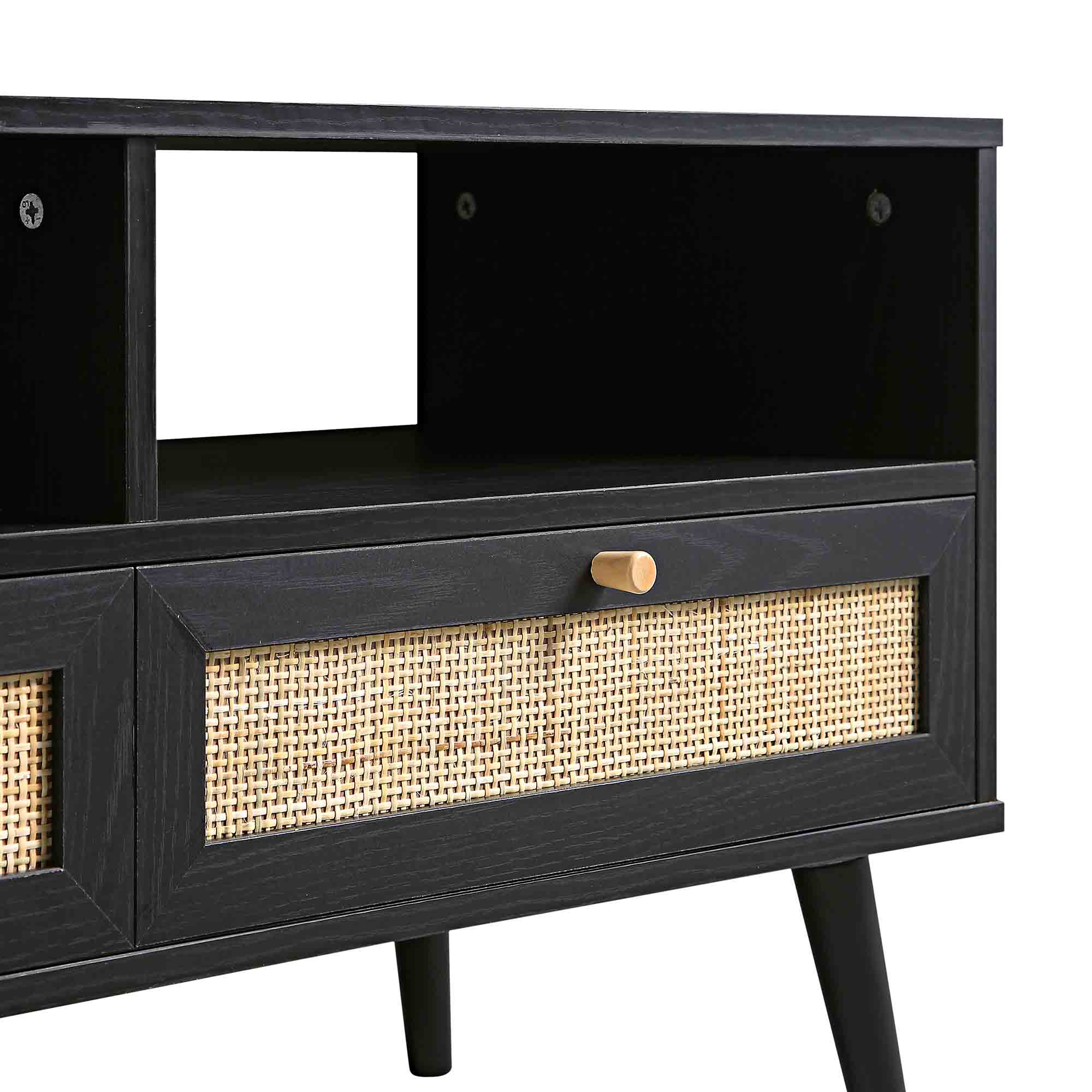 Frances Woven Rattan 160cm 3-Drawer TV Unit, Black - Image 11