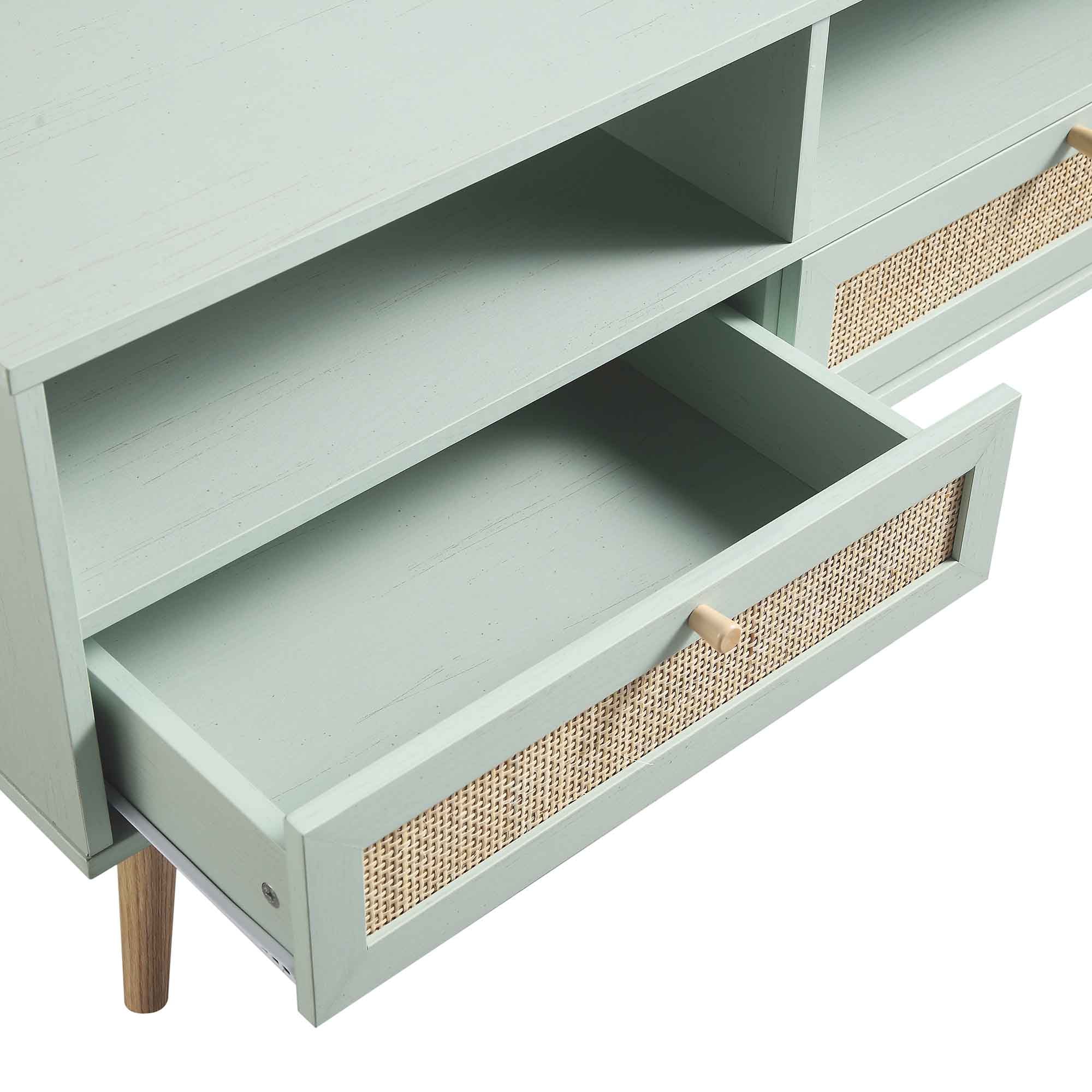 Frances Woven Rattan 160cm 3-Drawer TV Unit, Mint - Image 11