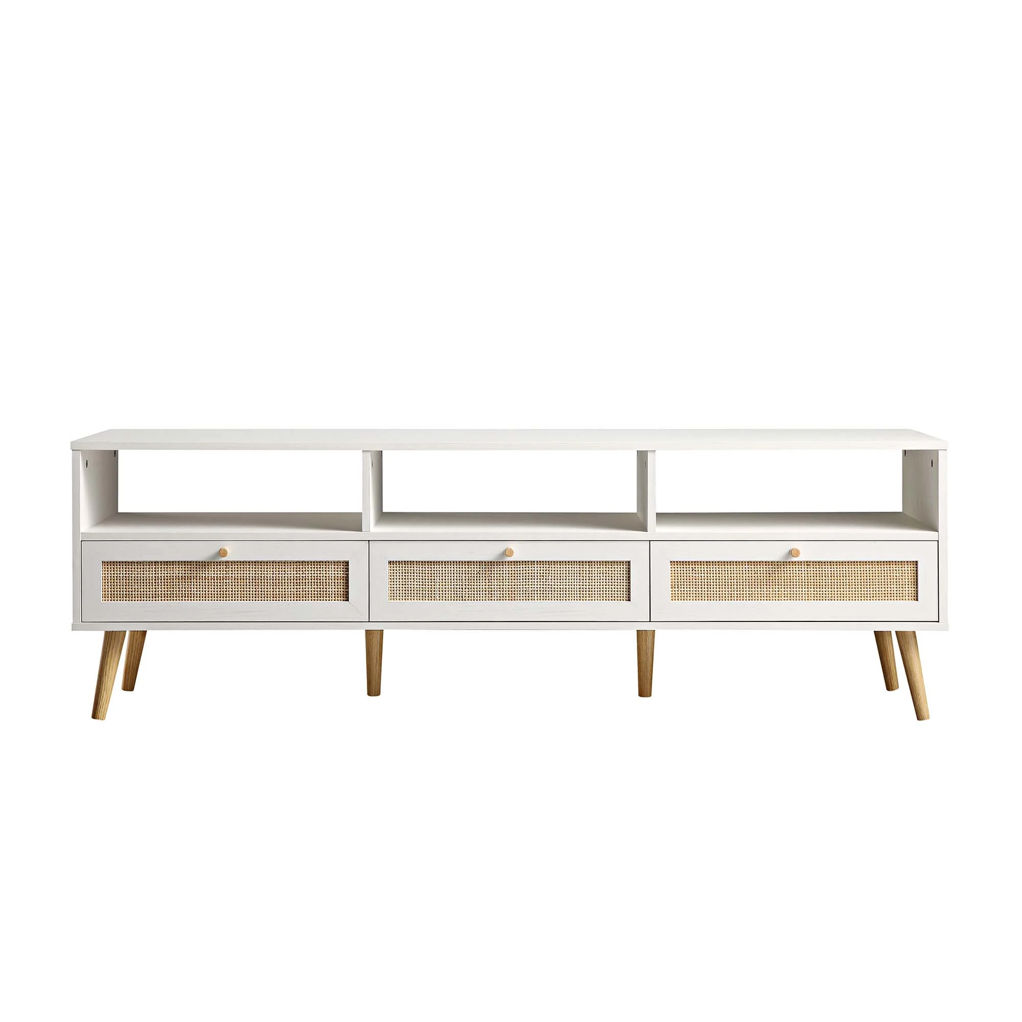 Frances Woven Rattan 160cm 3-Drawer TV Unit, White - Image 4