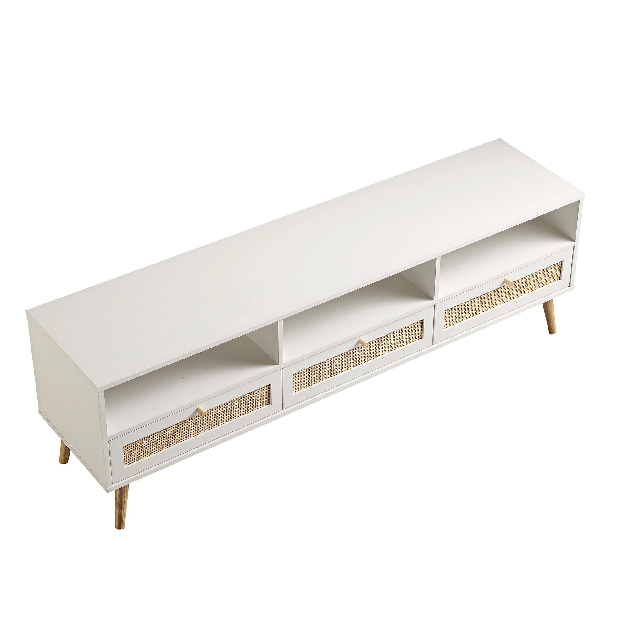 Frances Woven Rattan 160cm 3-Drawer TV Unit, White - Image 8