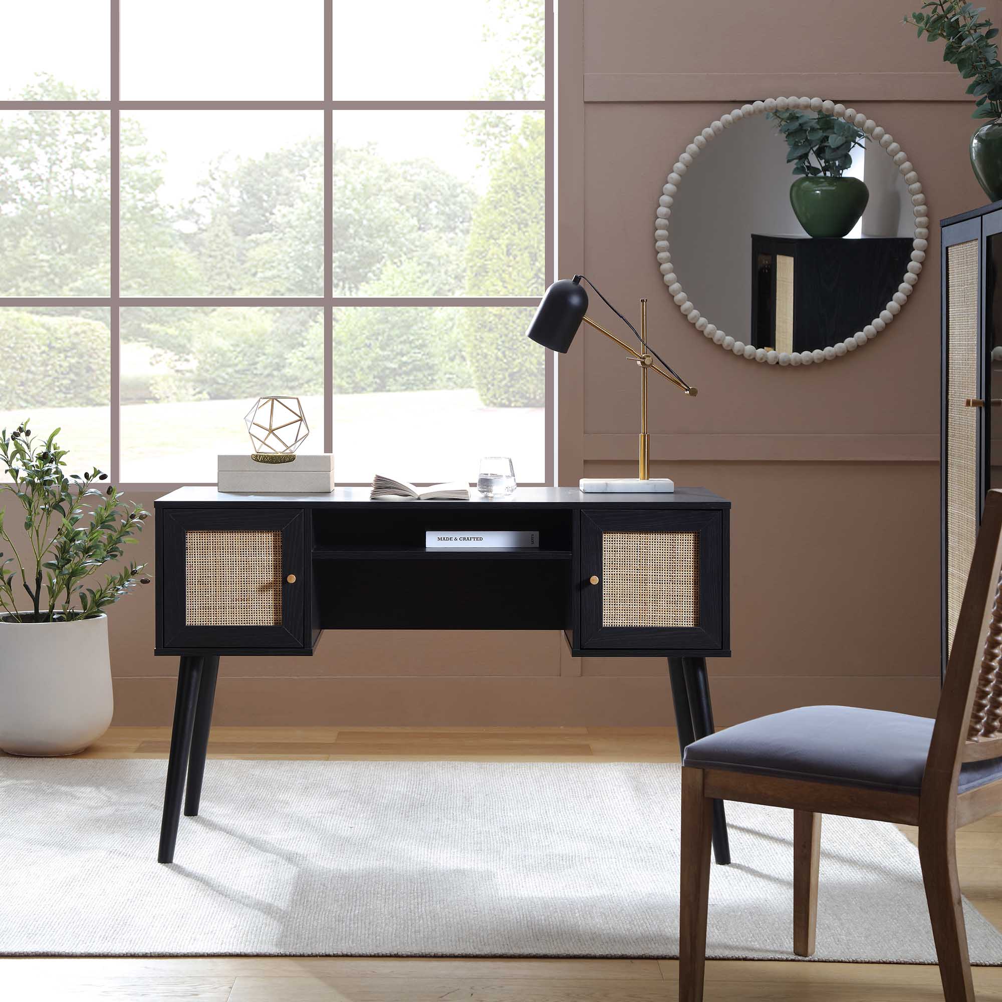 Frances Woven Rattan 2-Door Desk, Black - Image 2