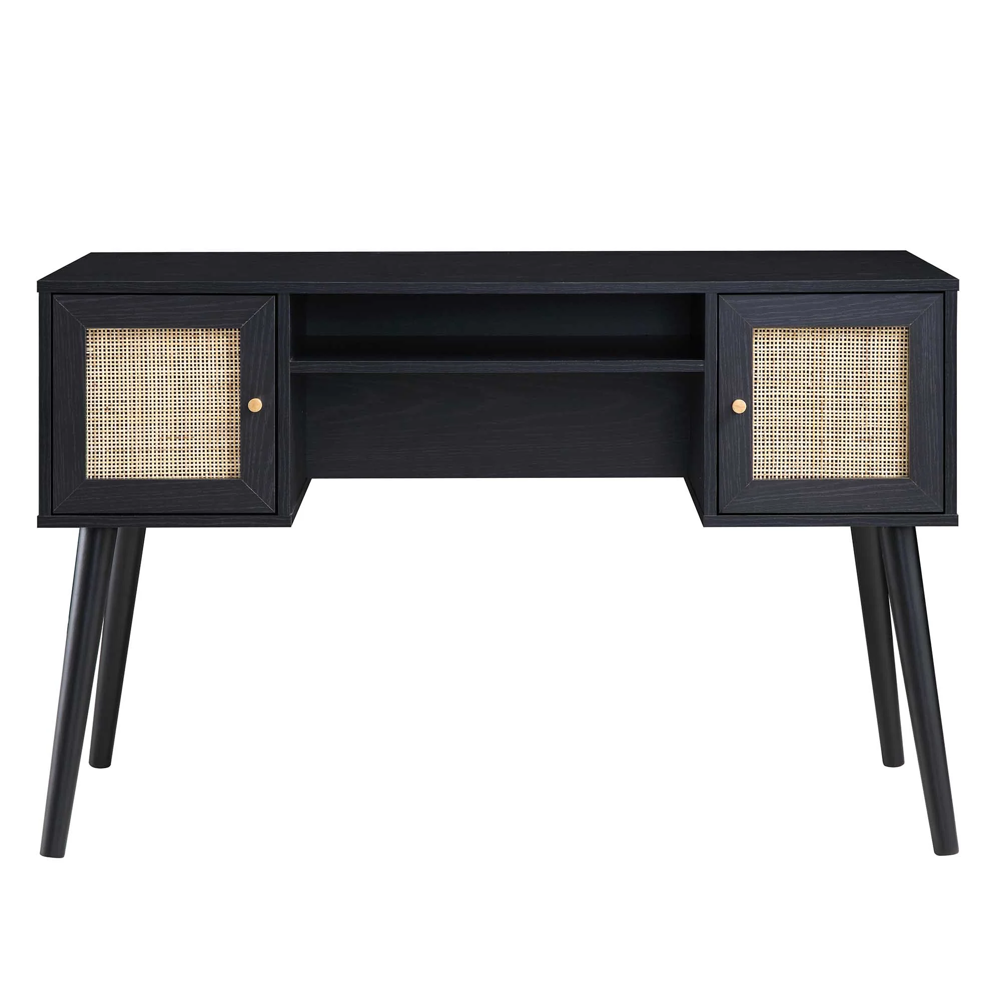 Frances Woven Rattan 2-Door Desk, Black - Image 3