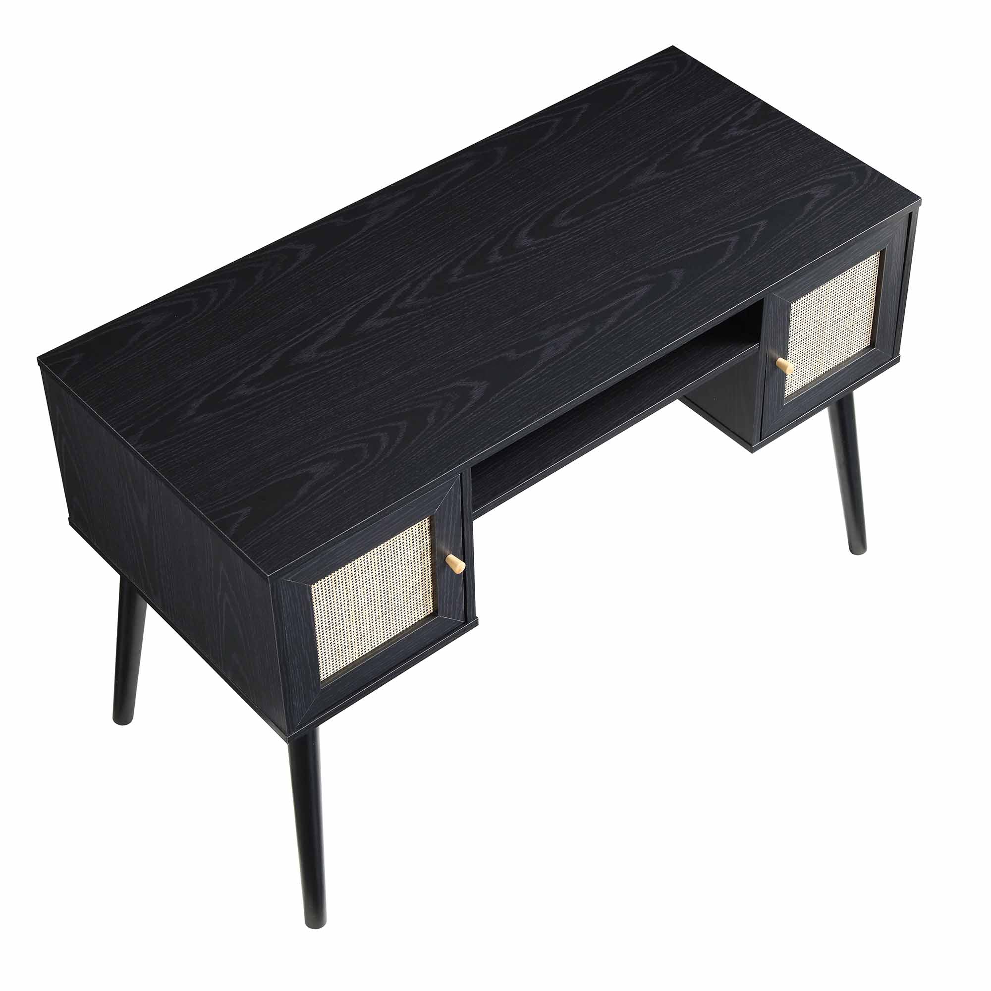Frances Woven Rattan 2-Door Desk, Black - Image 7