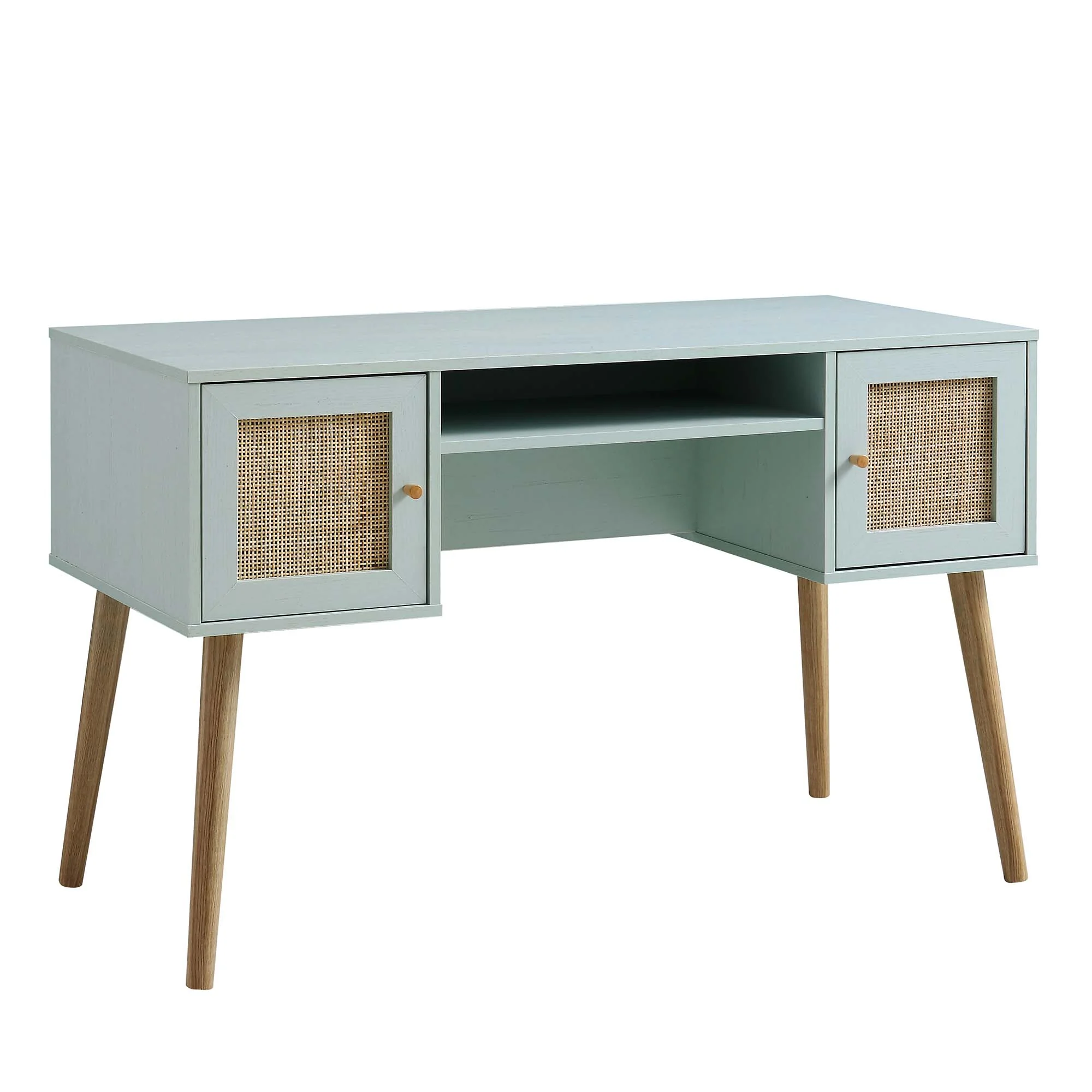 Frances Woven Rattan 2-Door Desk, Mint - Image 4