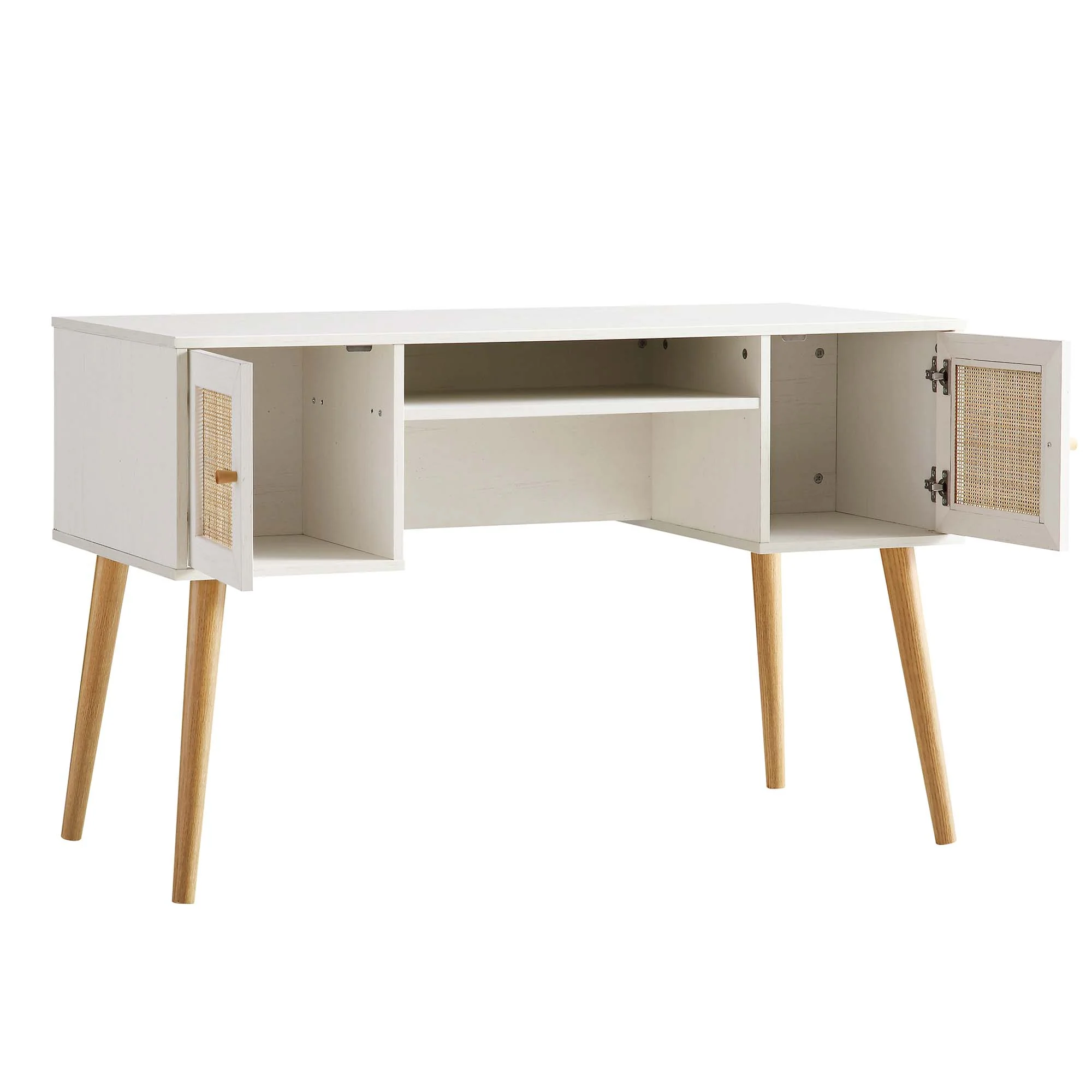 Frances Woven Rattan 2-Door Desk, White - Image 6