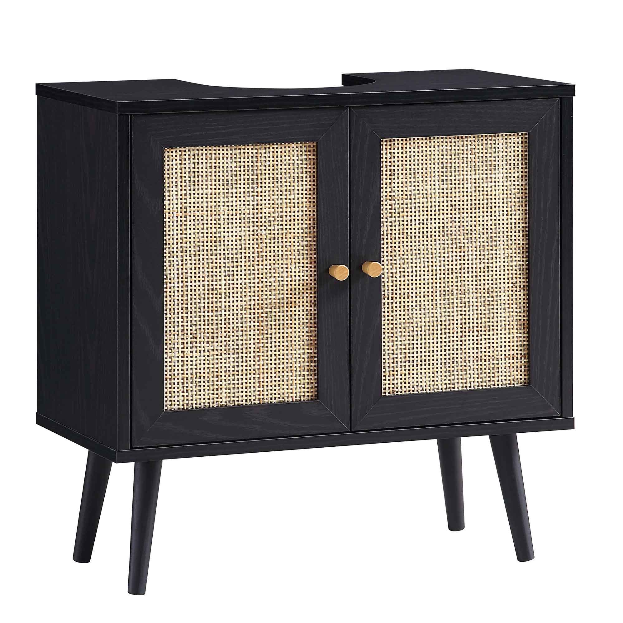 Frances Woven Rattan 2-Door Bathroom Undersink Unit, Black - Image 4