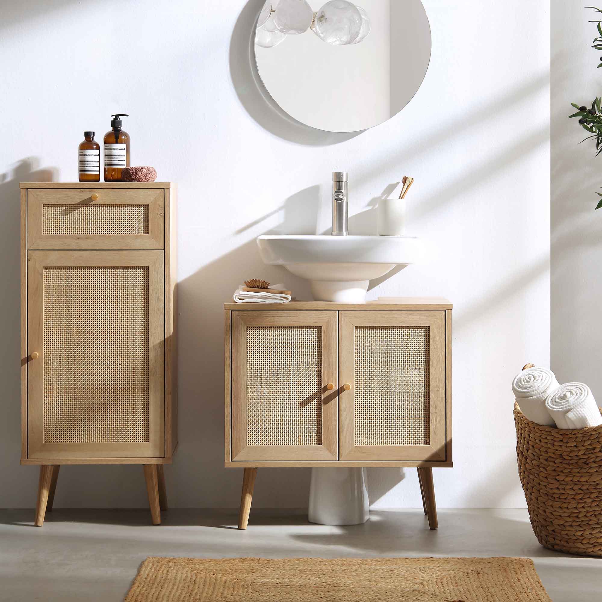 Frances Woven Rattan 2-Door Bathroom Undersink Unit, Natural - Image 3