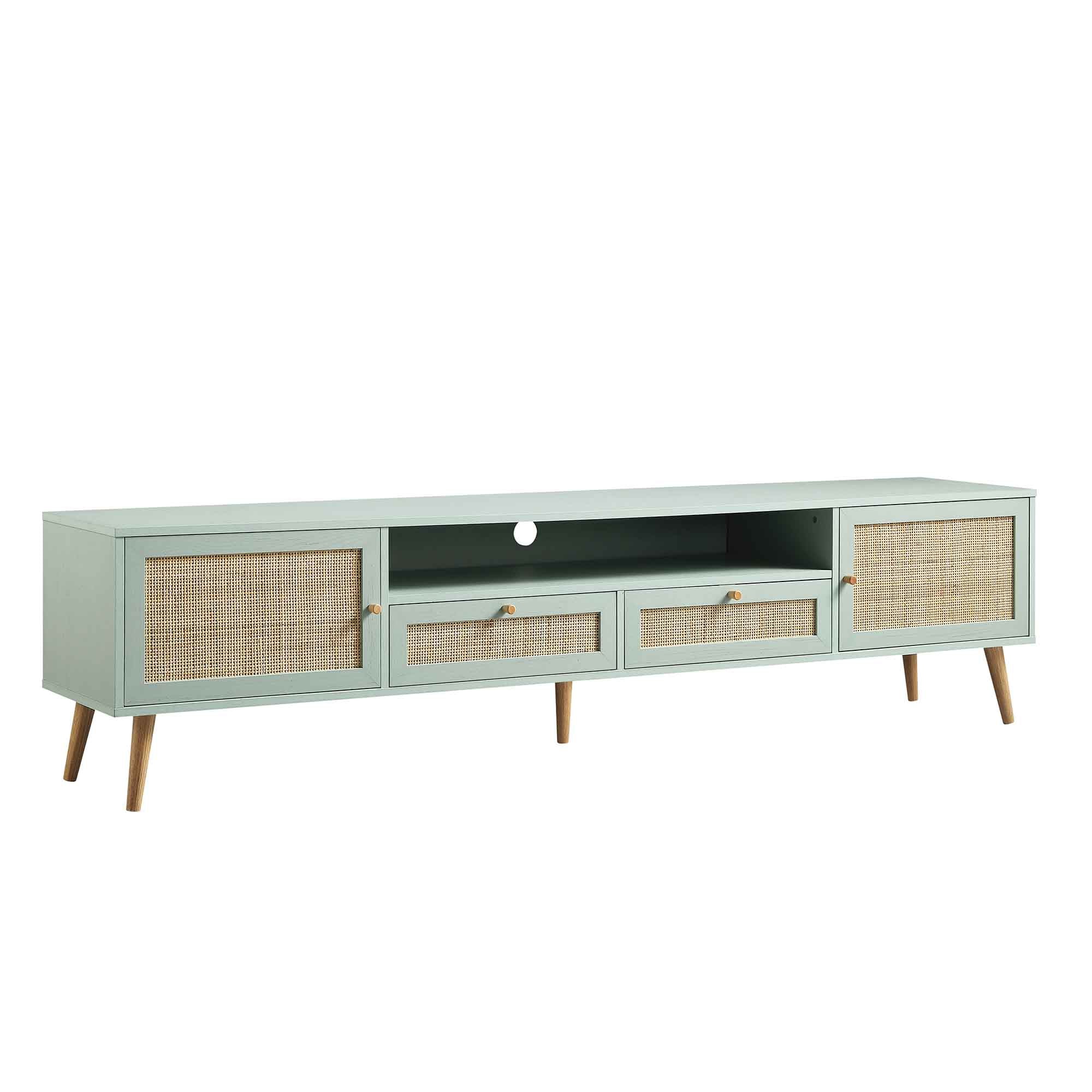 Frances Woven Rattan 200cm Wide TV Unit, Mint - Image 5