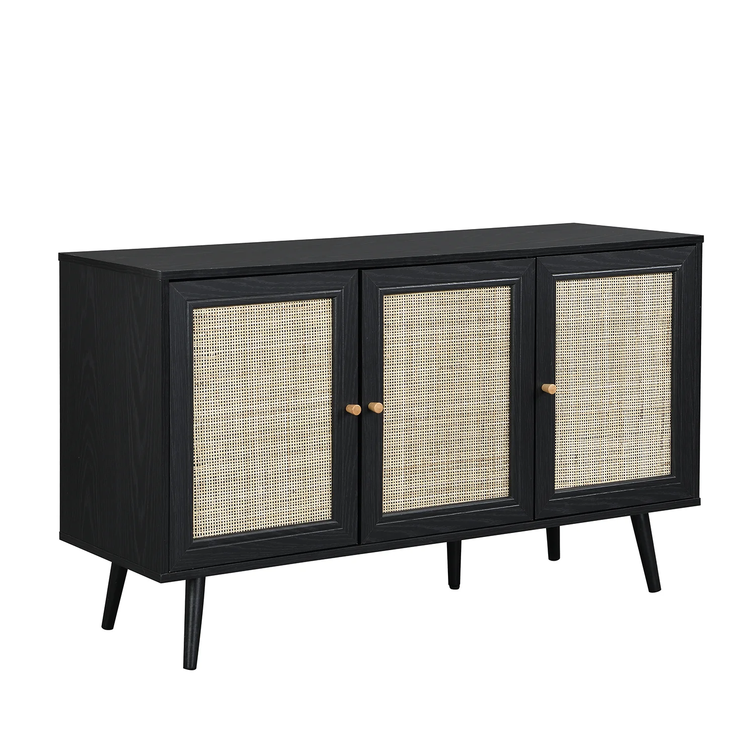 Frances Woven Rattan 3-Door Sideboard, Black - Image 3