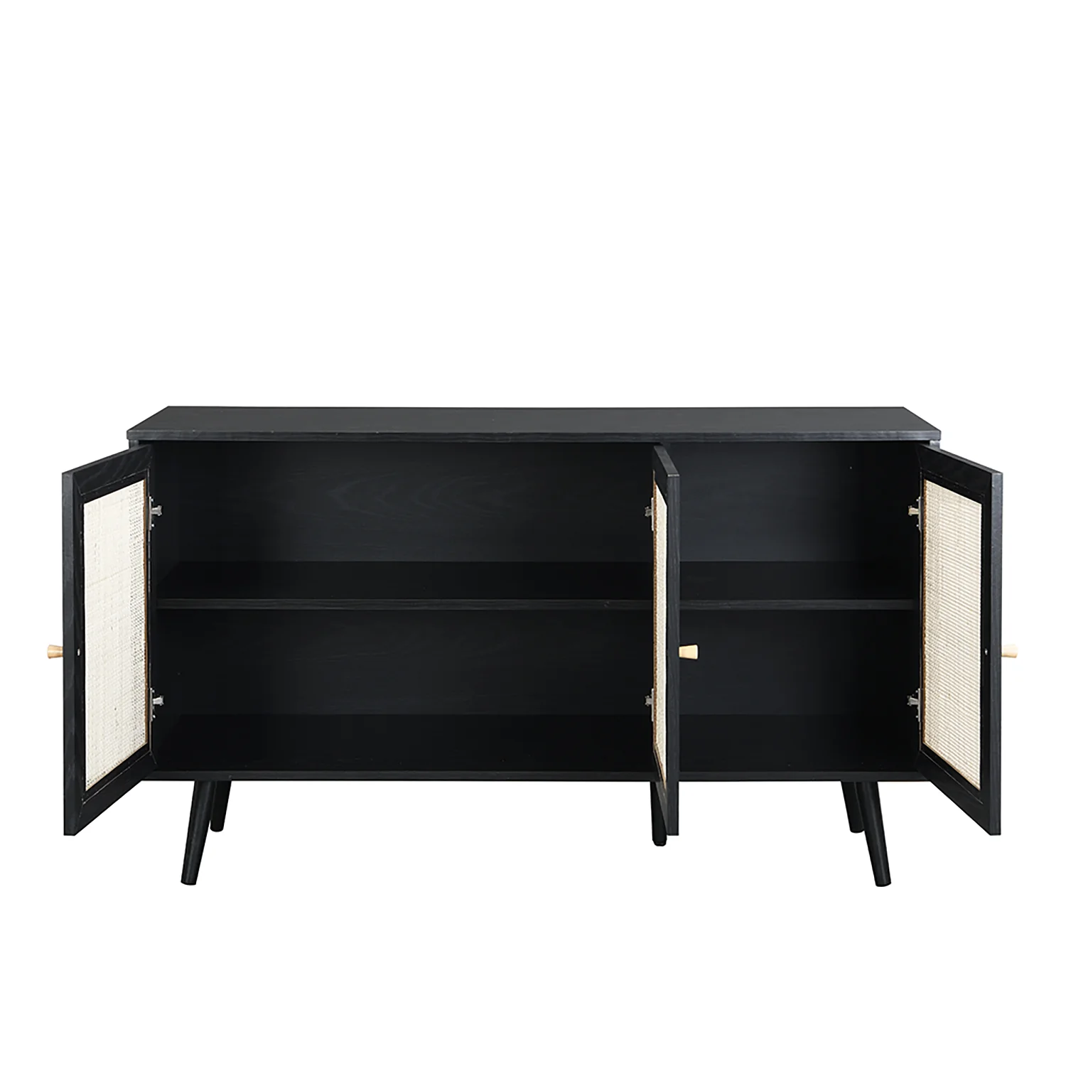 Frances Woven Rattan 3-Door Sideboard, Black - Image 4