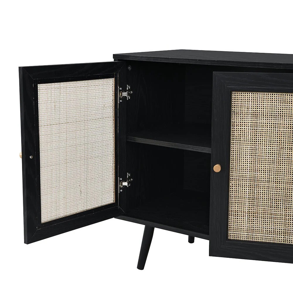 Frances Woven Rattan 3-Door Sideboard, Black - Image 8