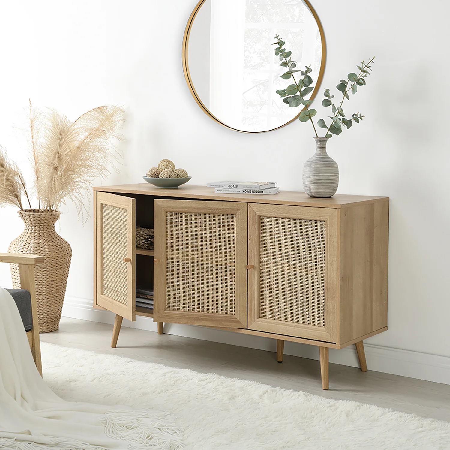 Frances Woven Rattan 3-Door Sideboard, Natural - Image 3