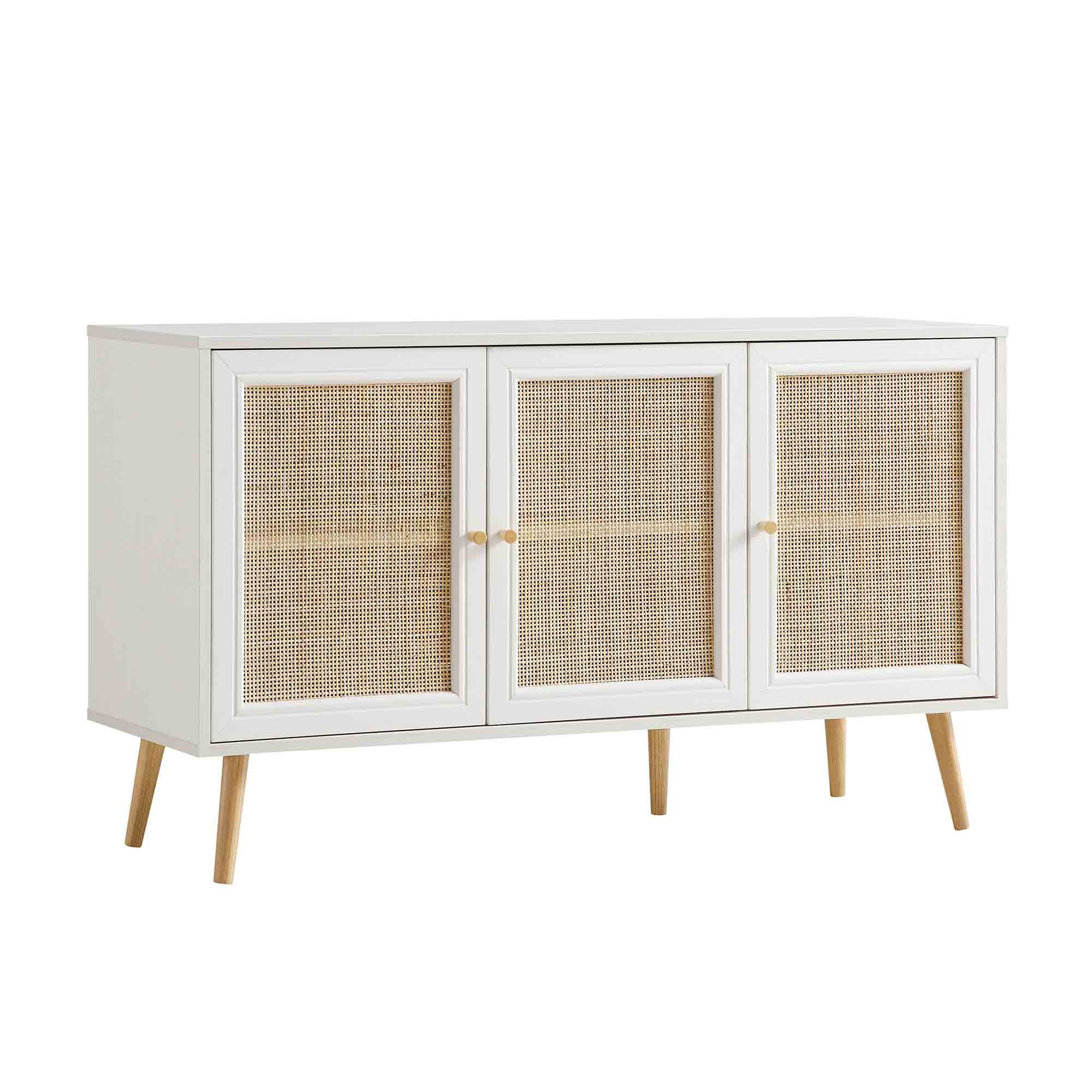 Frances Woven Rattan 3-Door Sideboard, White - Image 4