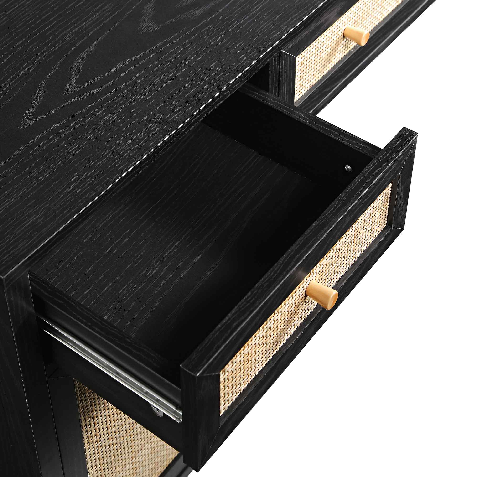 Frances Woven Rattan 3-Drawer Desk, Black - Image 14