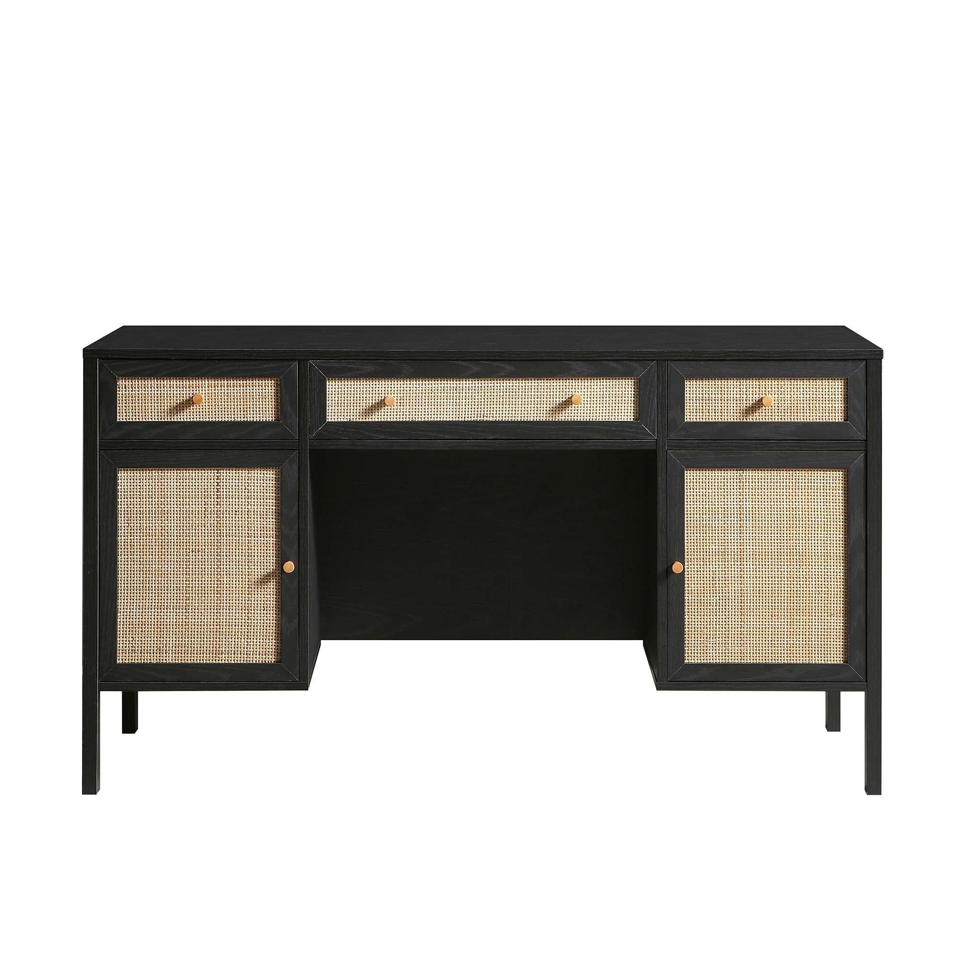 Frances Woven Rattan 3-Drawer Desk, Black - Image 6