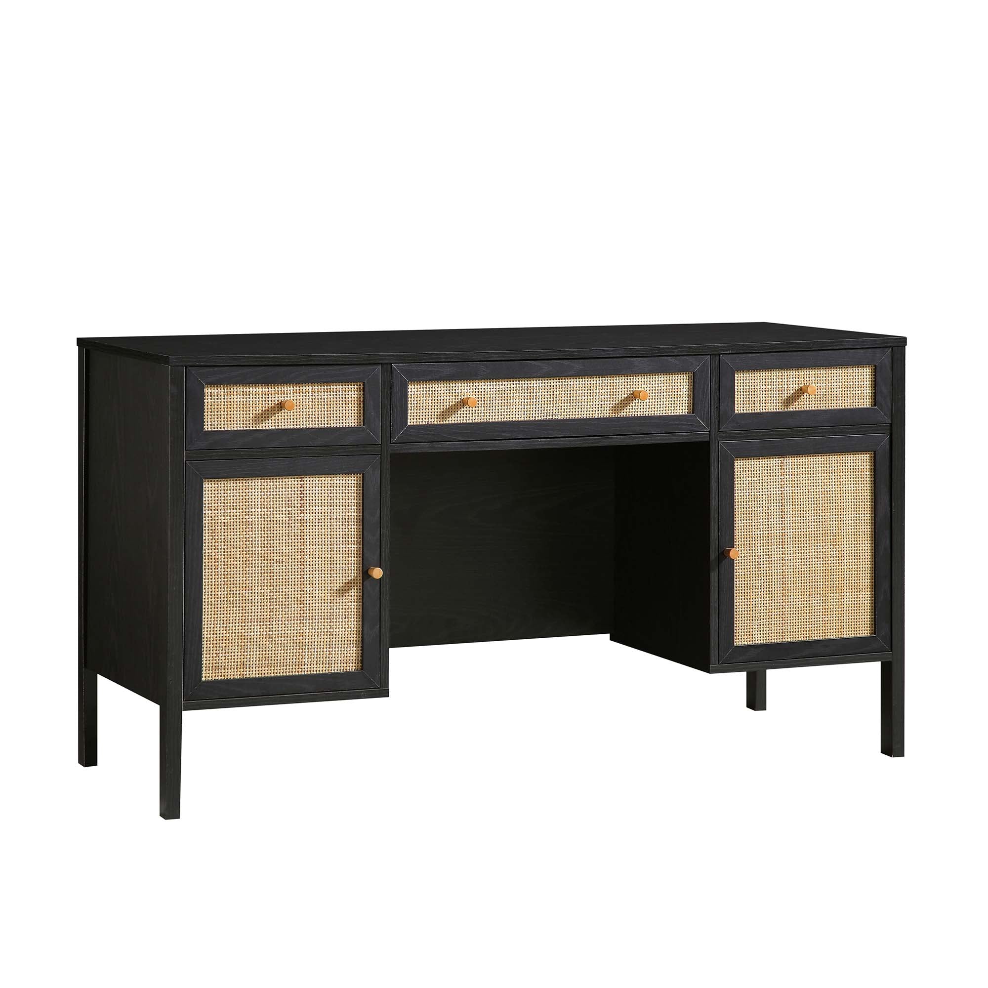 Frances Woven Rattan 3-Drawer Desk, Black - Image 7