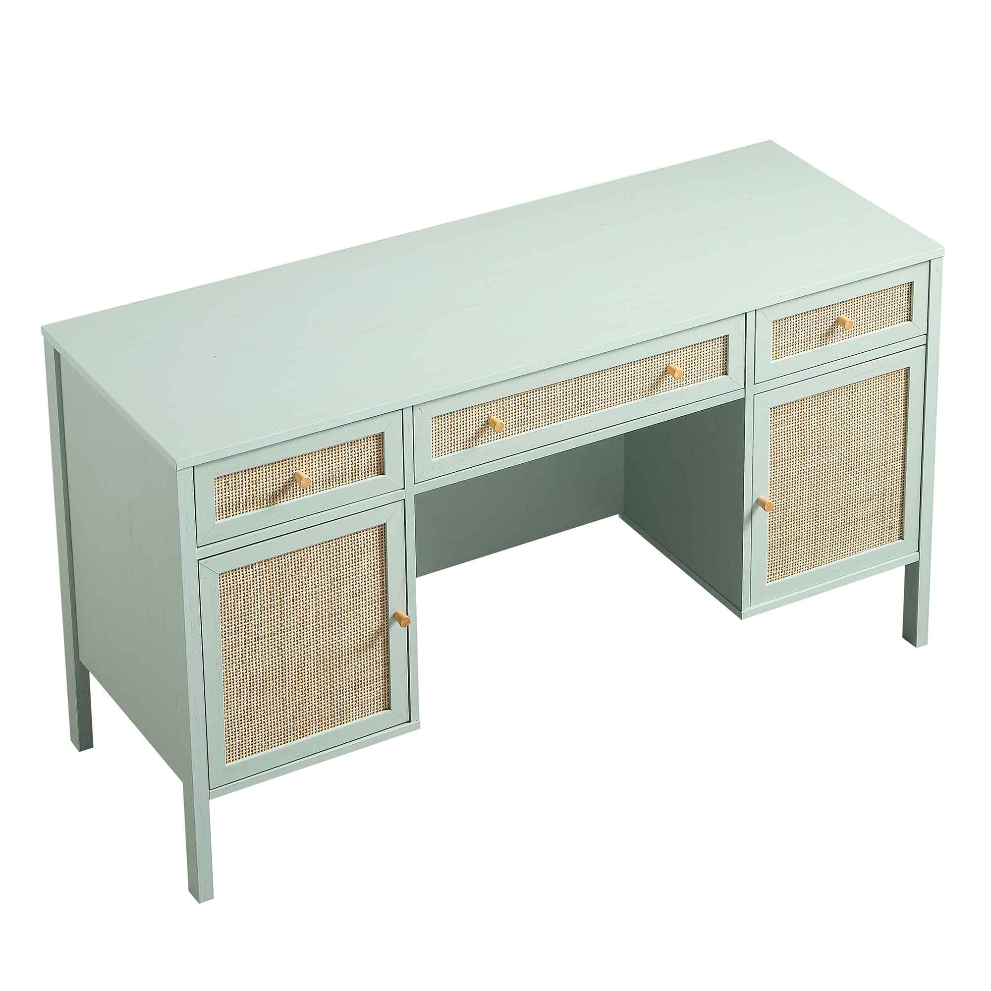 Frances Woven Rattan 3-Drawer Desk, Mint - Image 10