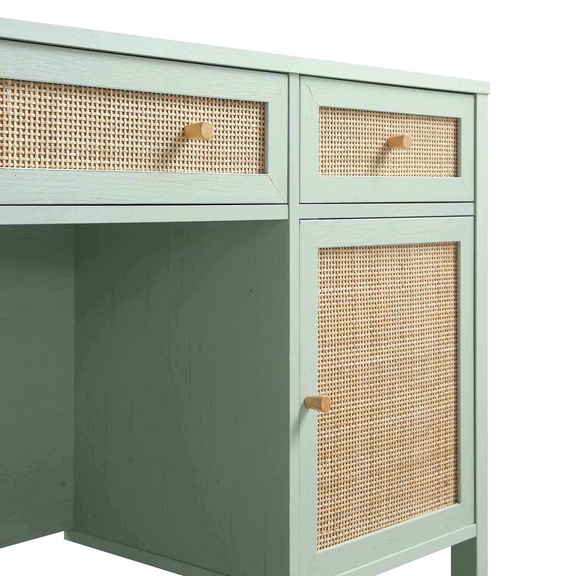 Frances Woven Rattan 3-Drawer Desk, Mint - Image 13