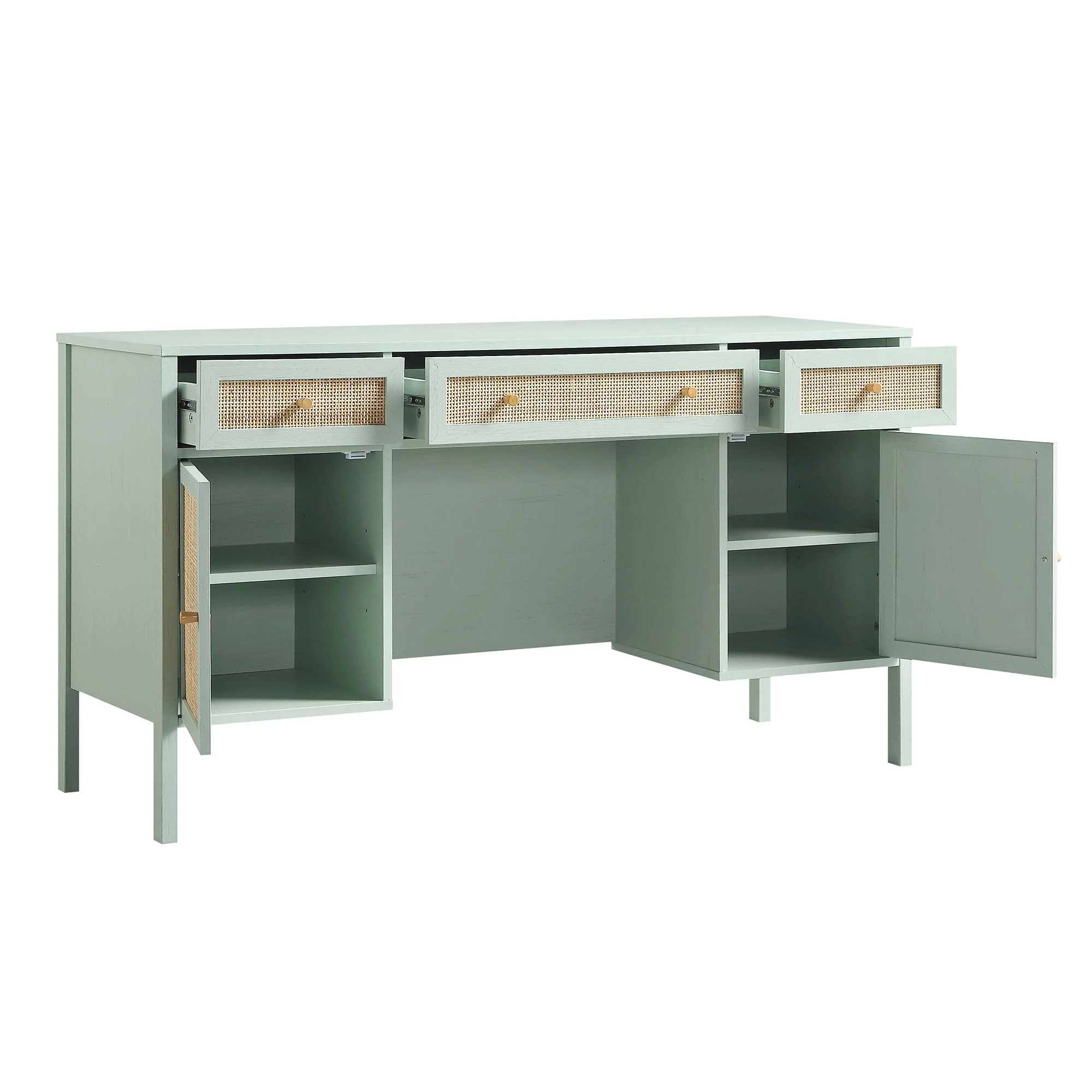 Frances Woven Rattan 3-Drawer Desk, Mint - Image 9