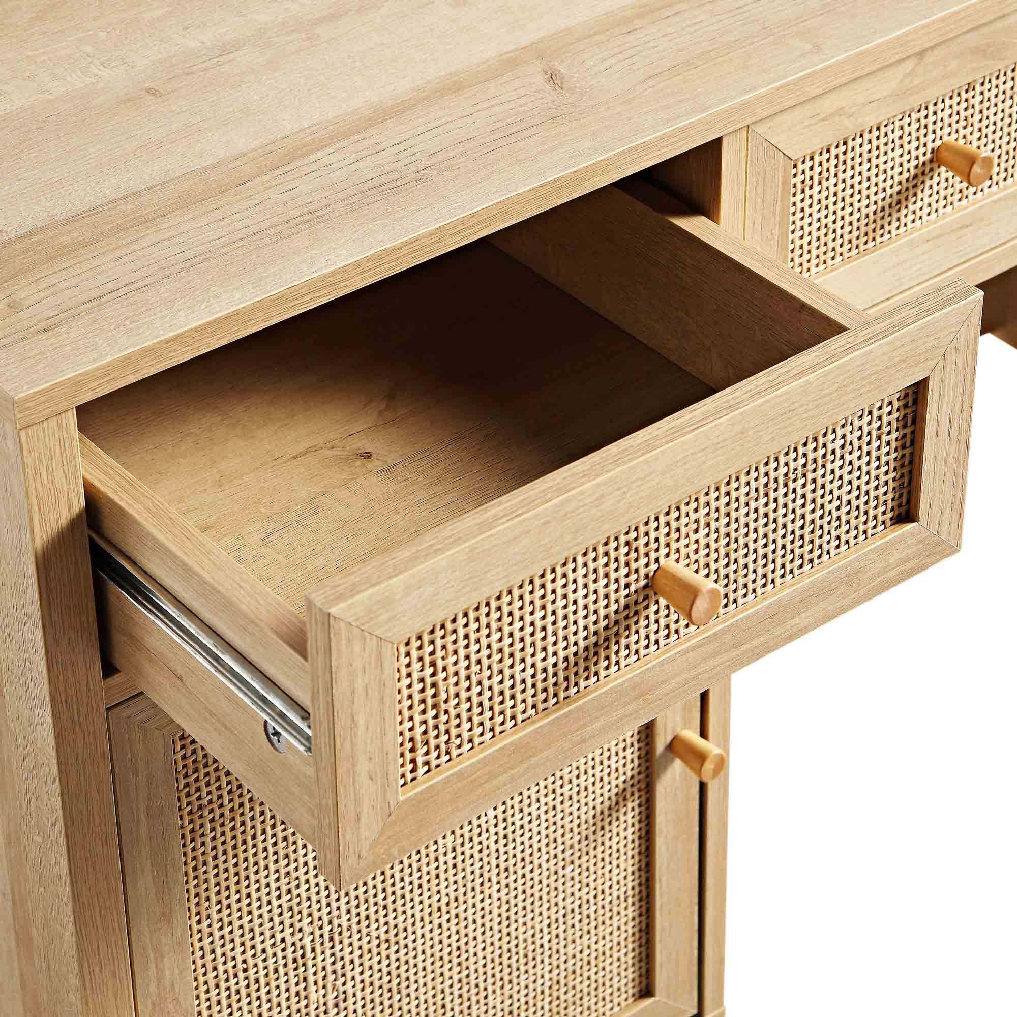 Frances Woven Rattan 3-Drawer Desk, Natural - Image 13