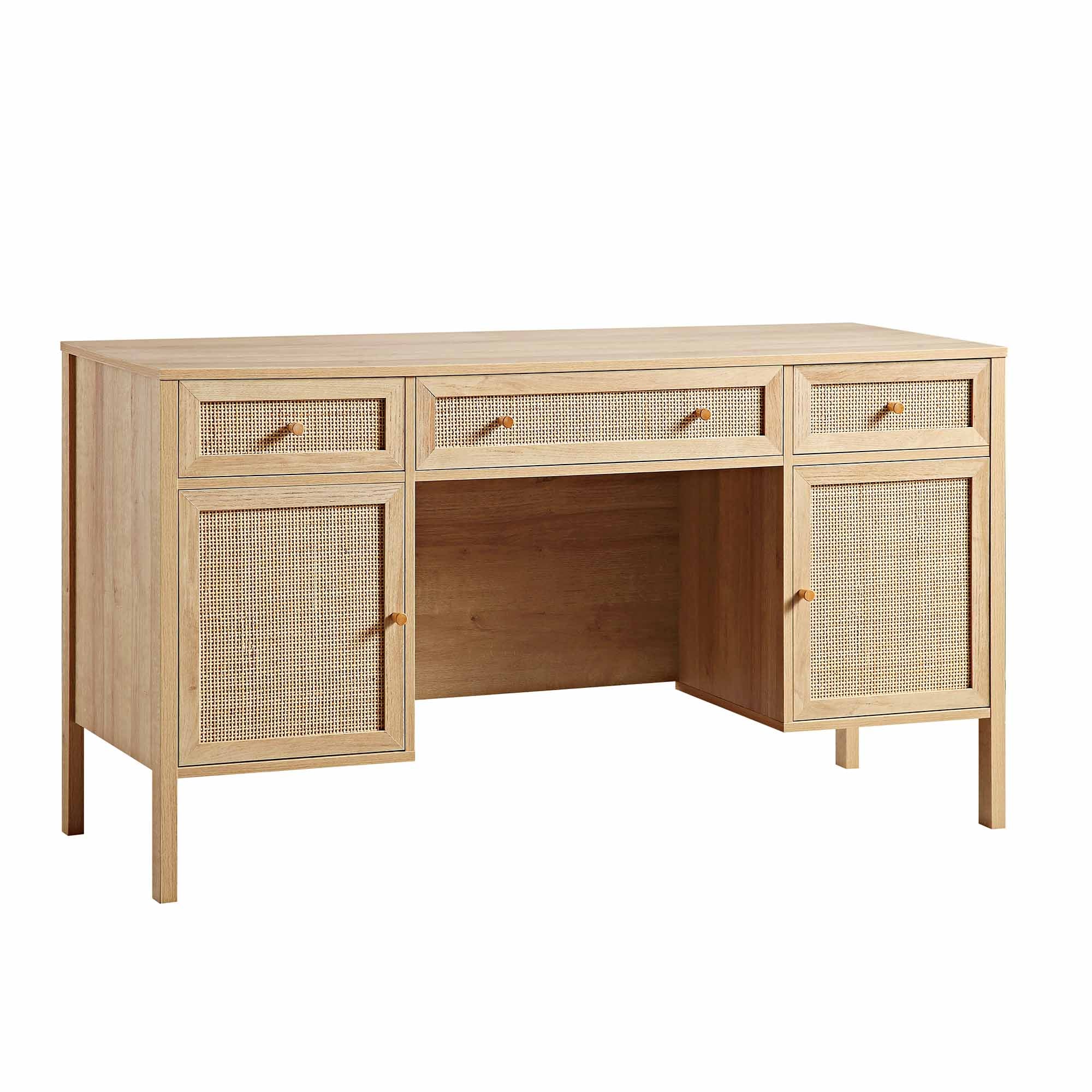 Frances Woven Rattan 3-Drawer Desk, Natural - Image 6