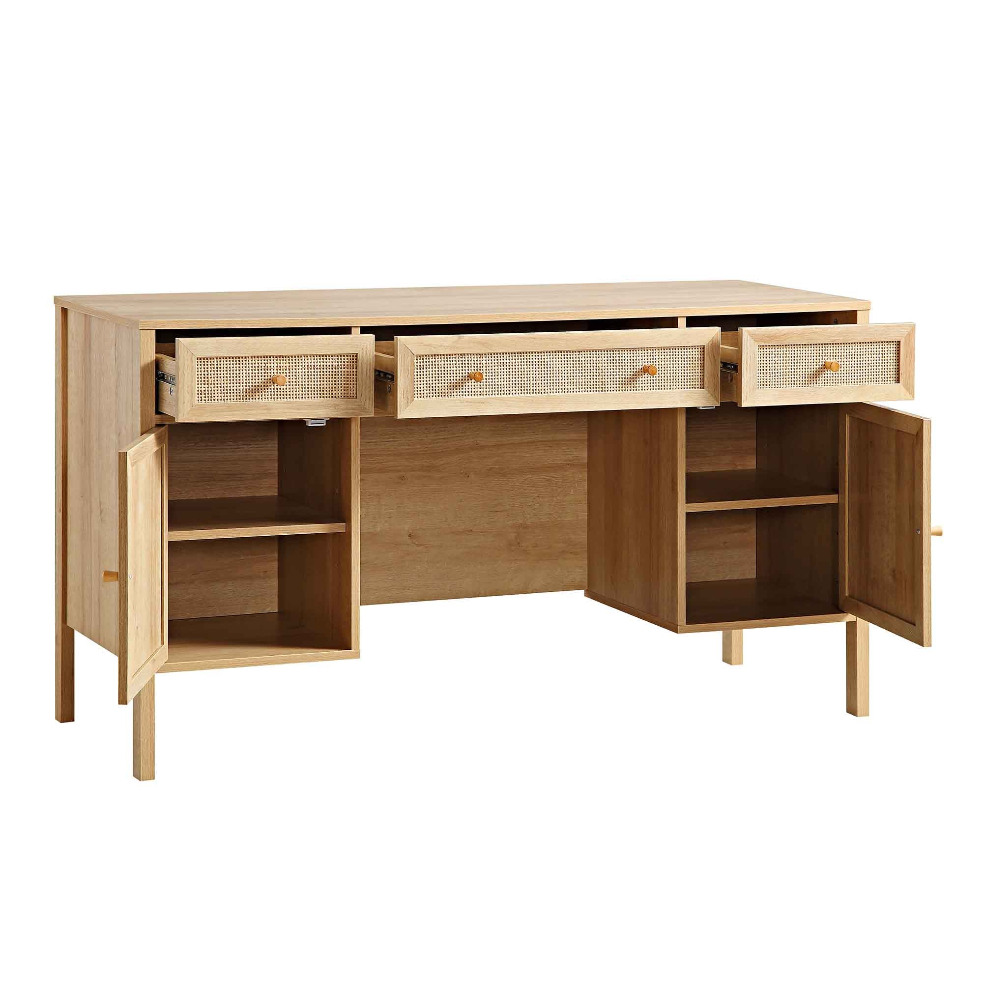 Frances Woven Rattan 3-Drawer Desk, Natural - Image 8