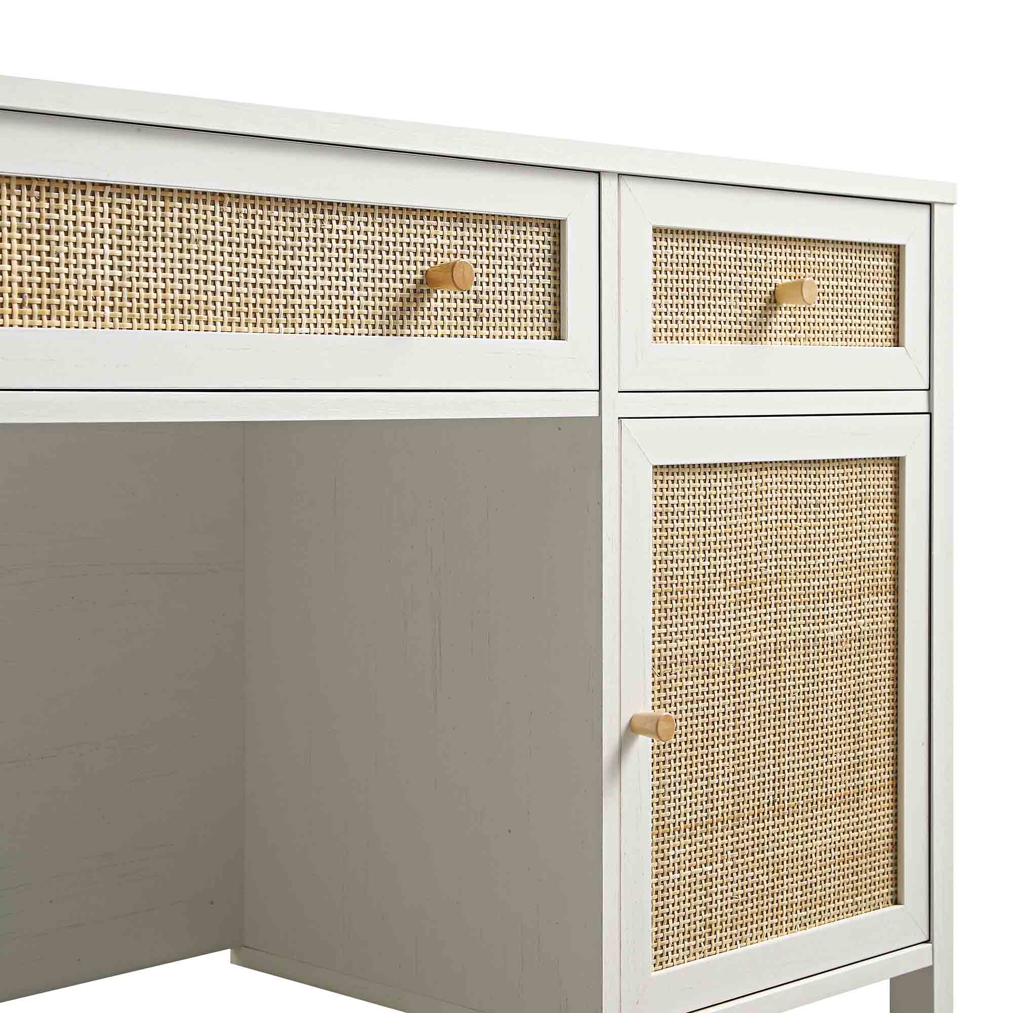 Frances Woven Rattan 3-Drawer Desk, White - Image 11