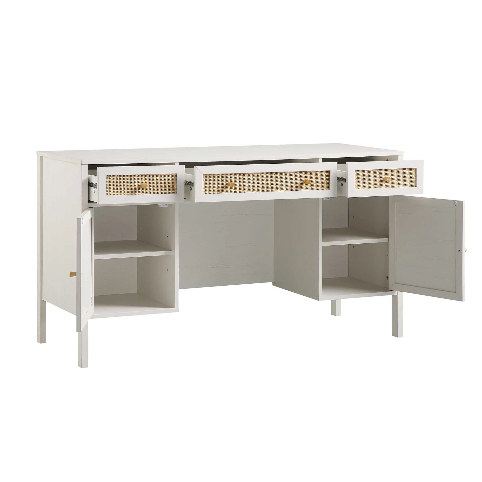 Frances Woven Rattan 3-Drawer Desk, White - Image 8